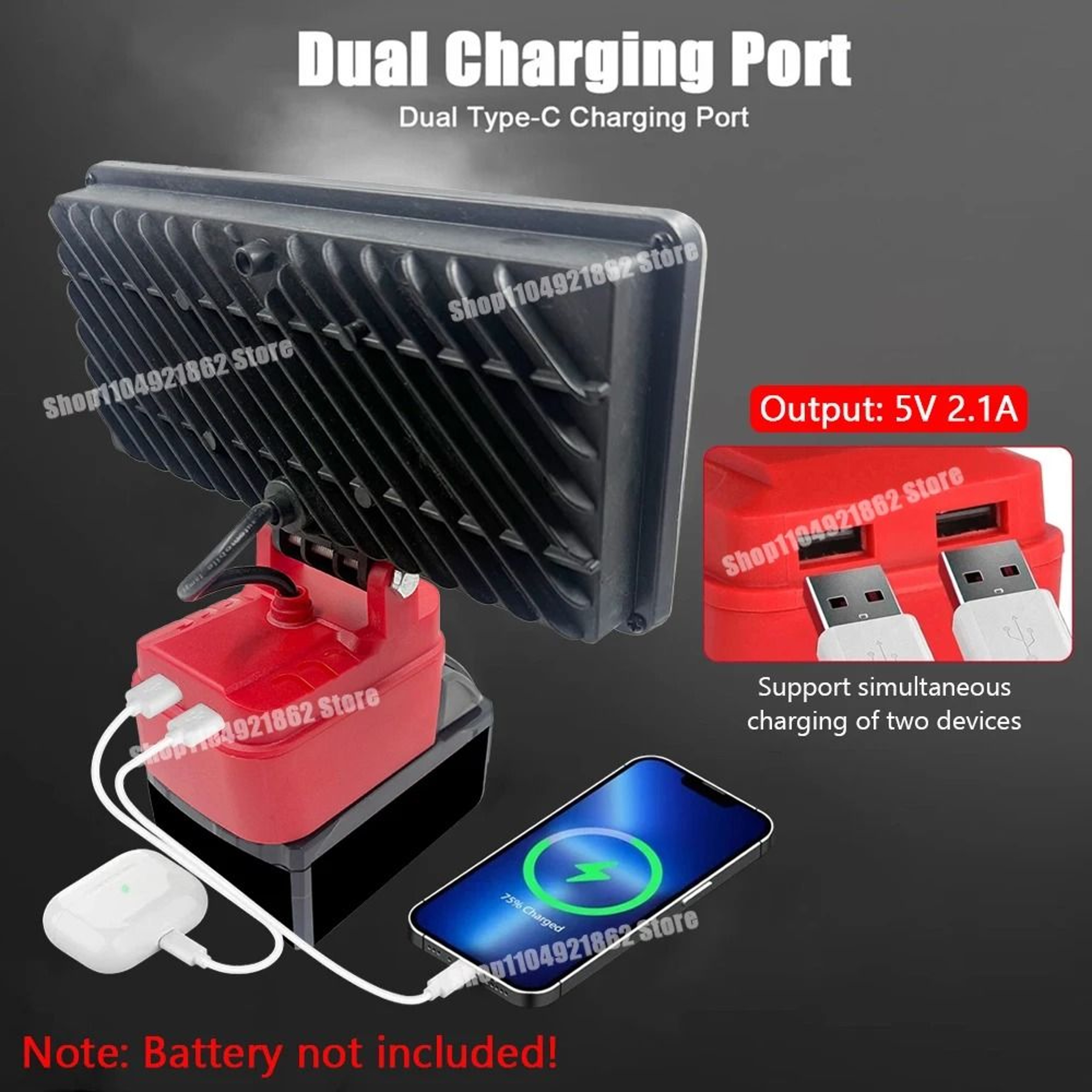 8Inch Cordless LED Work Light Spotlight  USB Power Bank For Milwaukee M18  DeWalt 20V Batteries 2