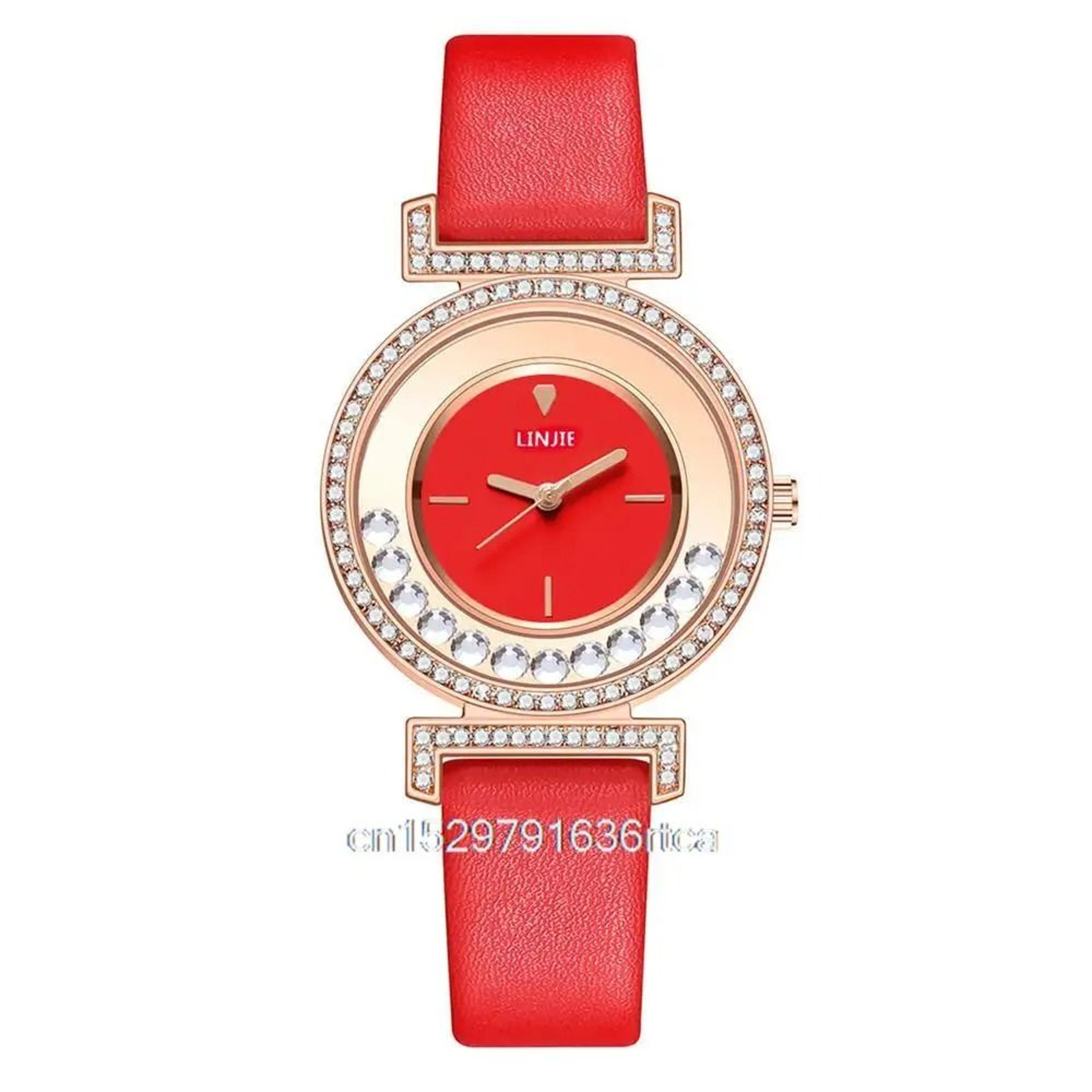 Exquisite Minimalist Diamond Dial Leather Strap Quartz Watch For Women 9