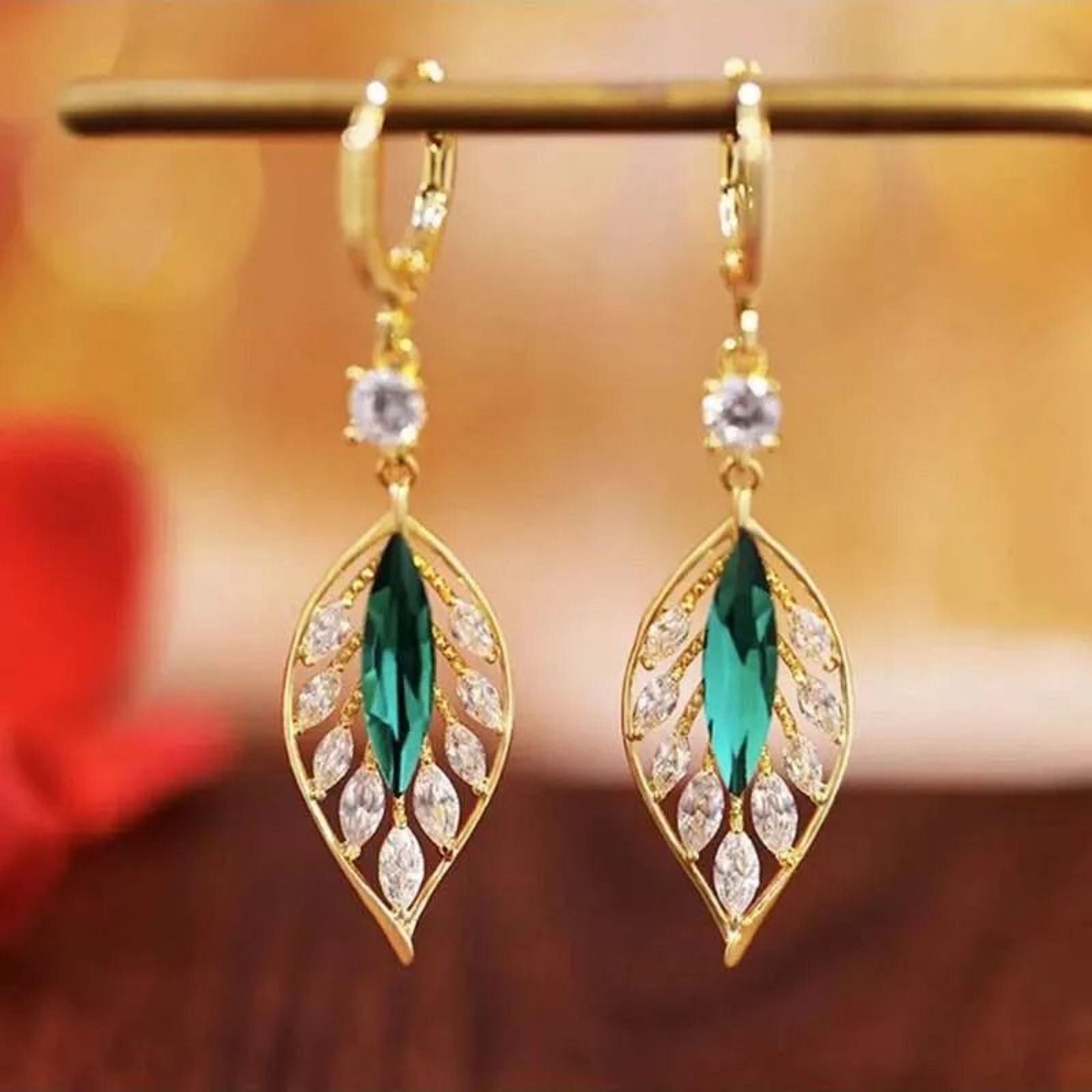New Fashion Black Crystal Leaf Tassel Drop Earrings With MicroInlaid Cubic Zirconia 4
