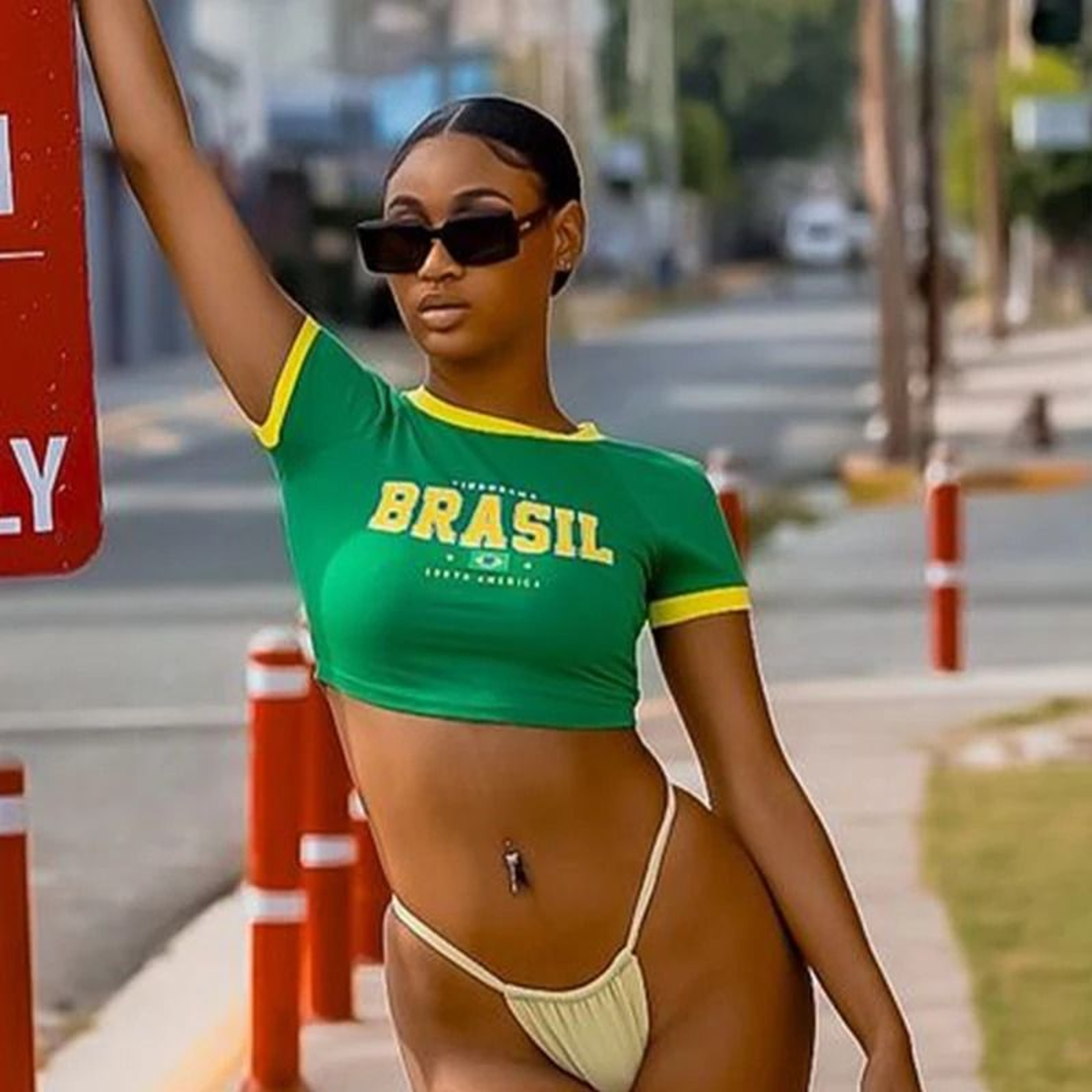 Brazil Graphic Print Y2K Aesthetic Crop Top Green Short Sleeve Vintage Baby Tee 1