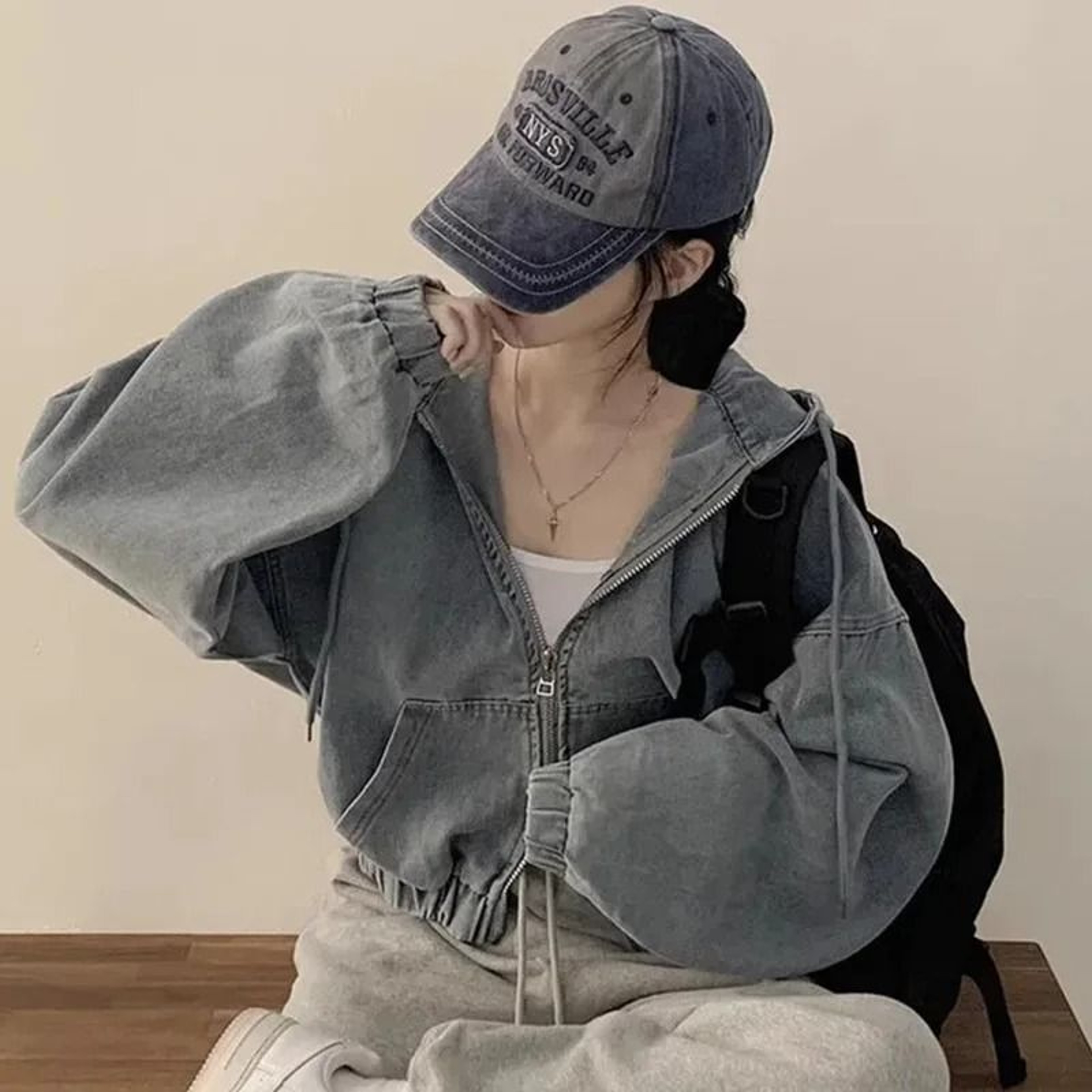 Korean Lazy Chic Autumn Retro Hooded Denim Jacket Loose Casual Short Light Jean Coat 2