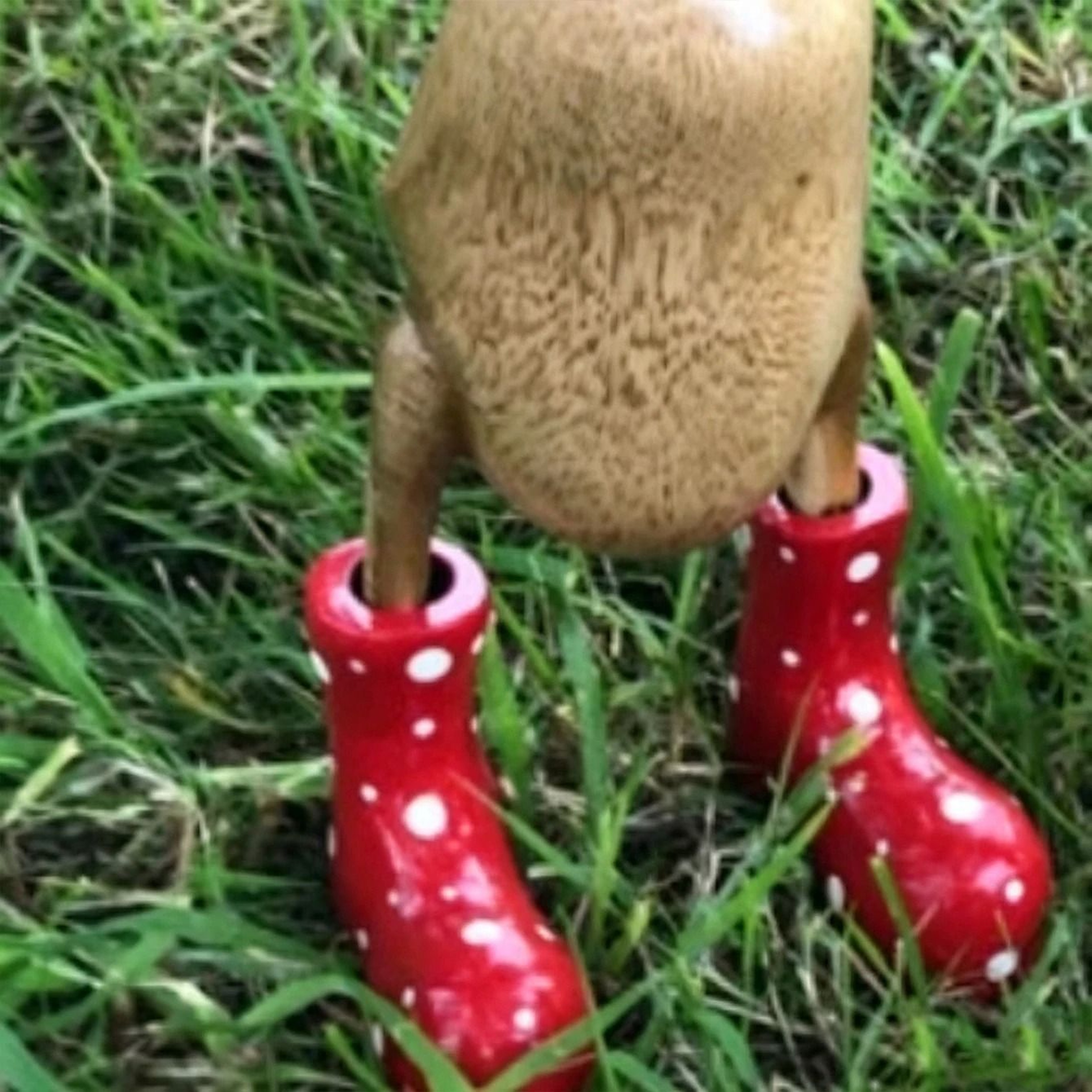 WoodGrain Duck Figurine With Rain Boots Whimsical Dotted Garden  Home Decor Sculpture 7