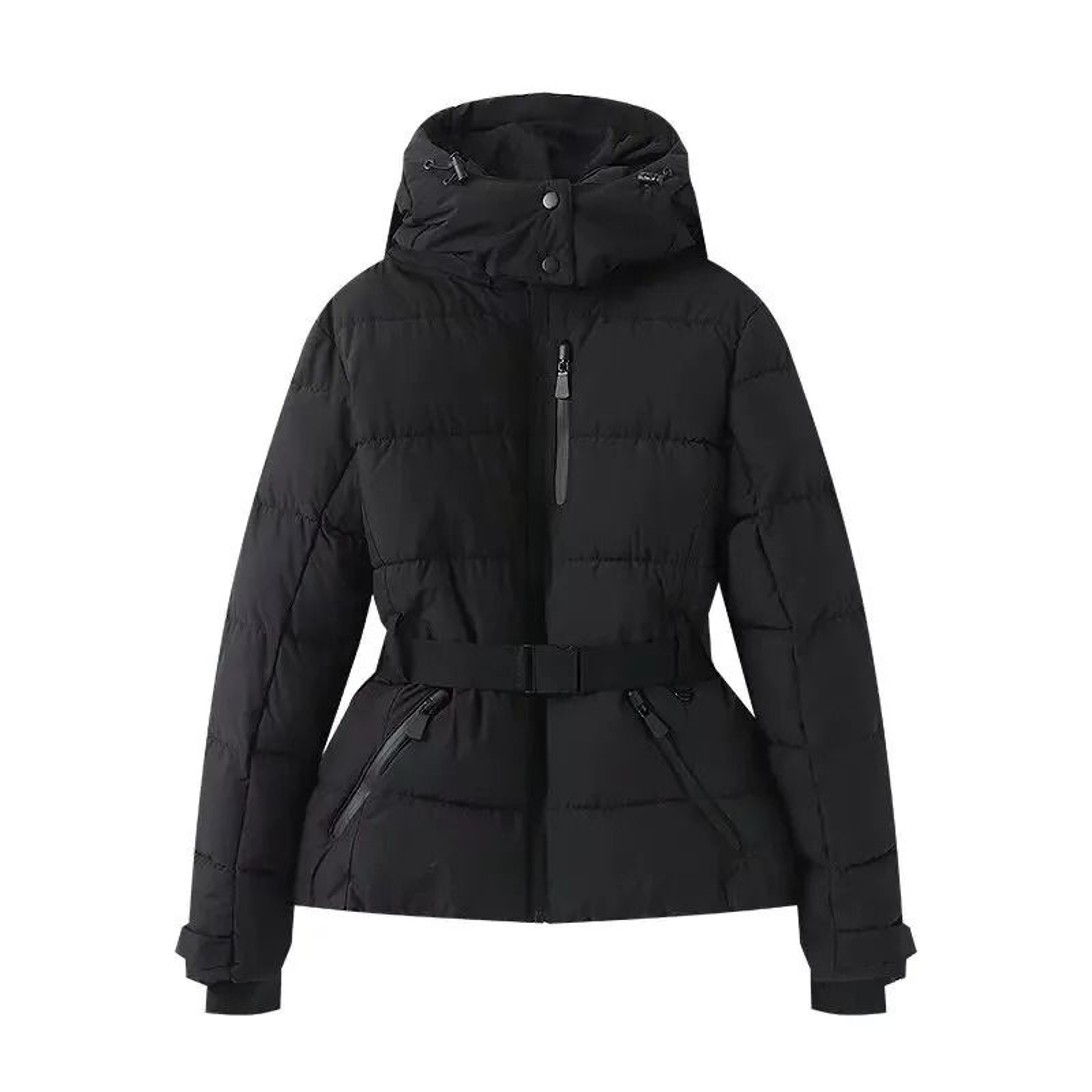 Womens Winter Hooded Belted Padded Parka Coat Warm Windproof Ski Jacket 8