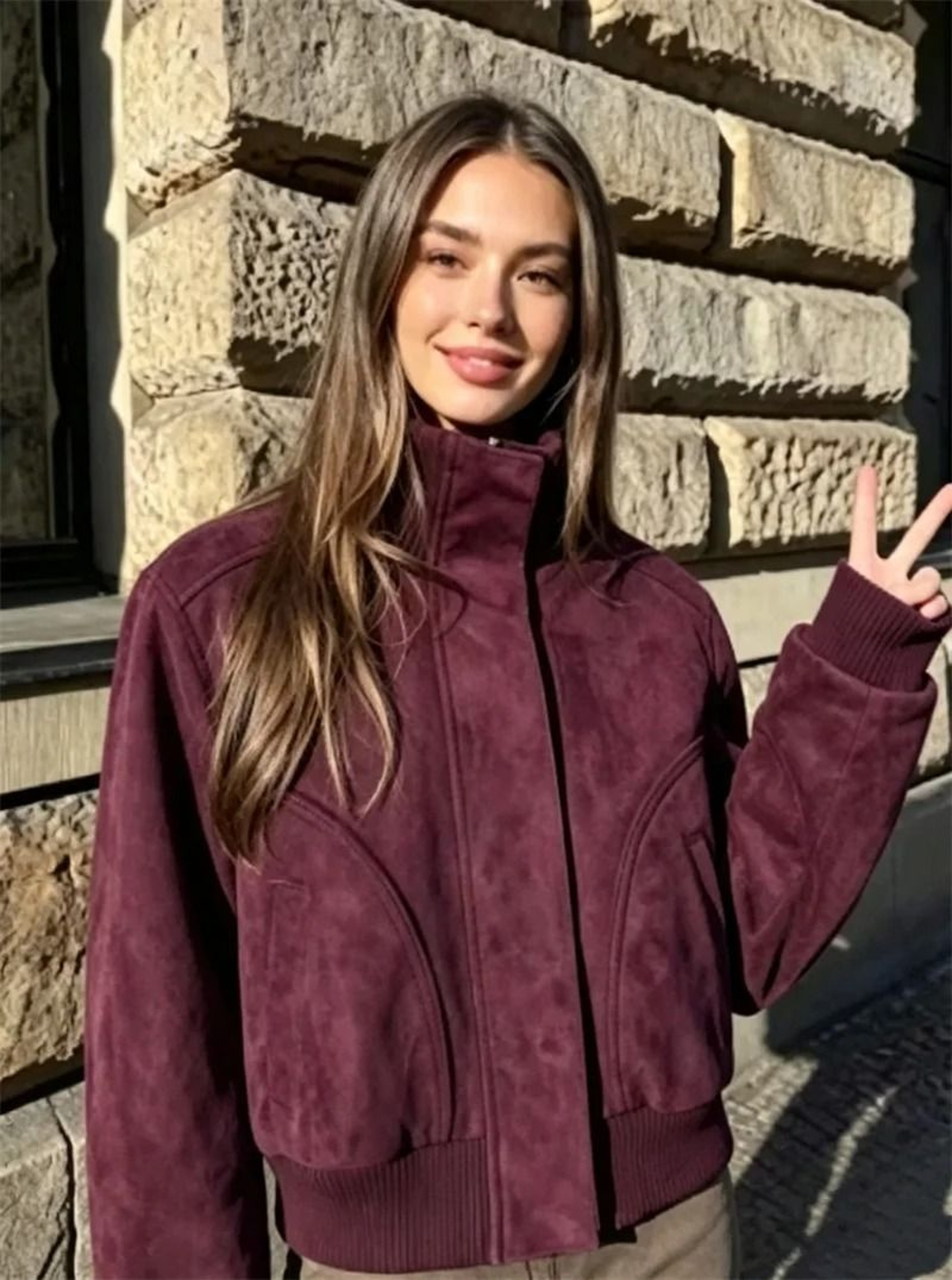 Womens Ribbed Stand Collar Cropped Jacket Retro HighWaist Casual Short Coat 1