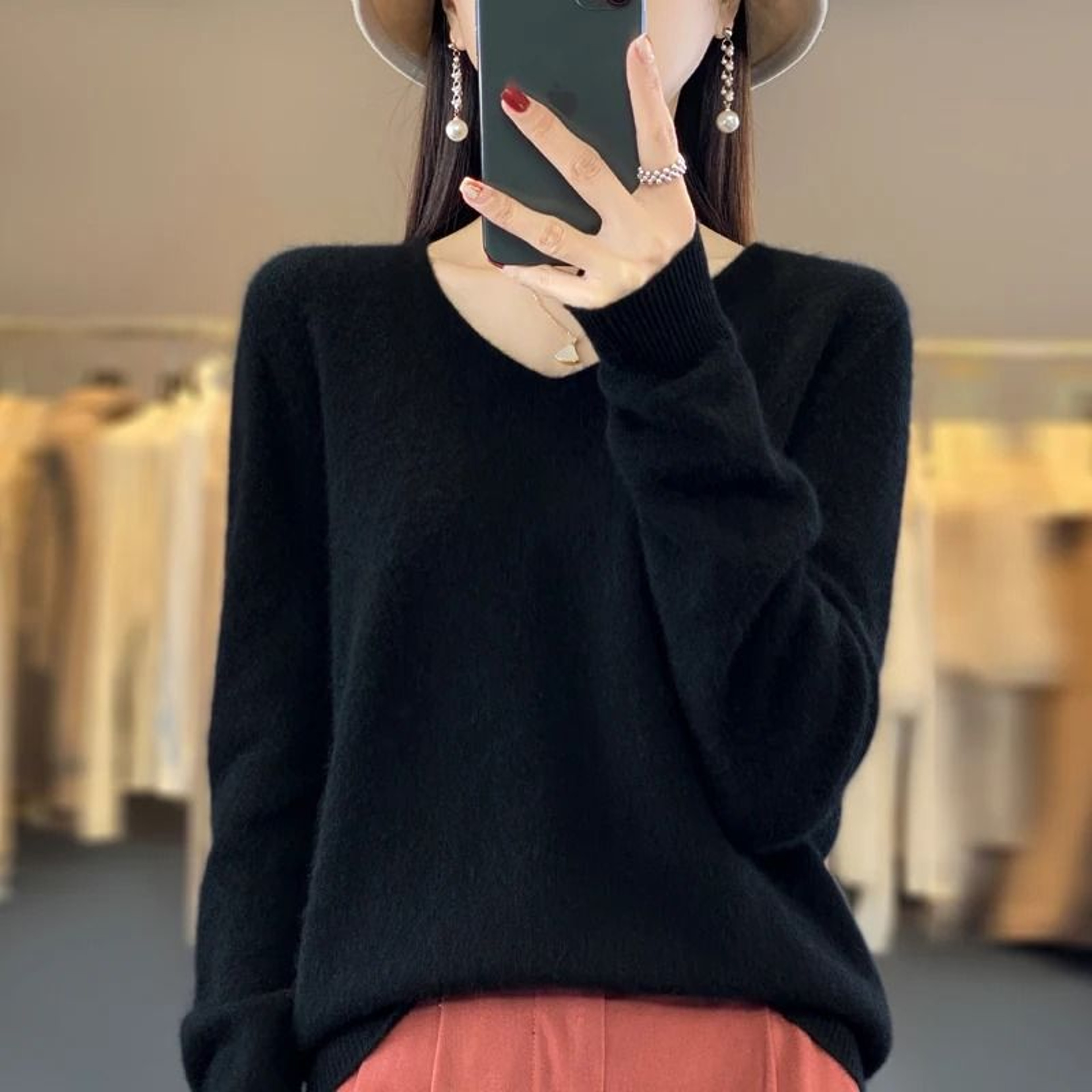 Womens 100 Pure Wool Cashmere VNeck Sweater Casual Knit Pullover Top 10