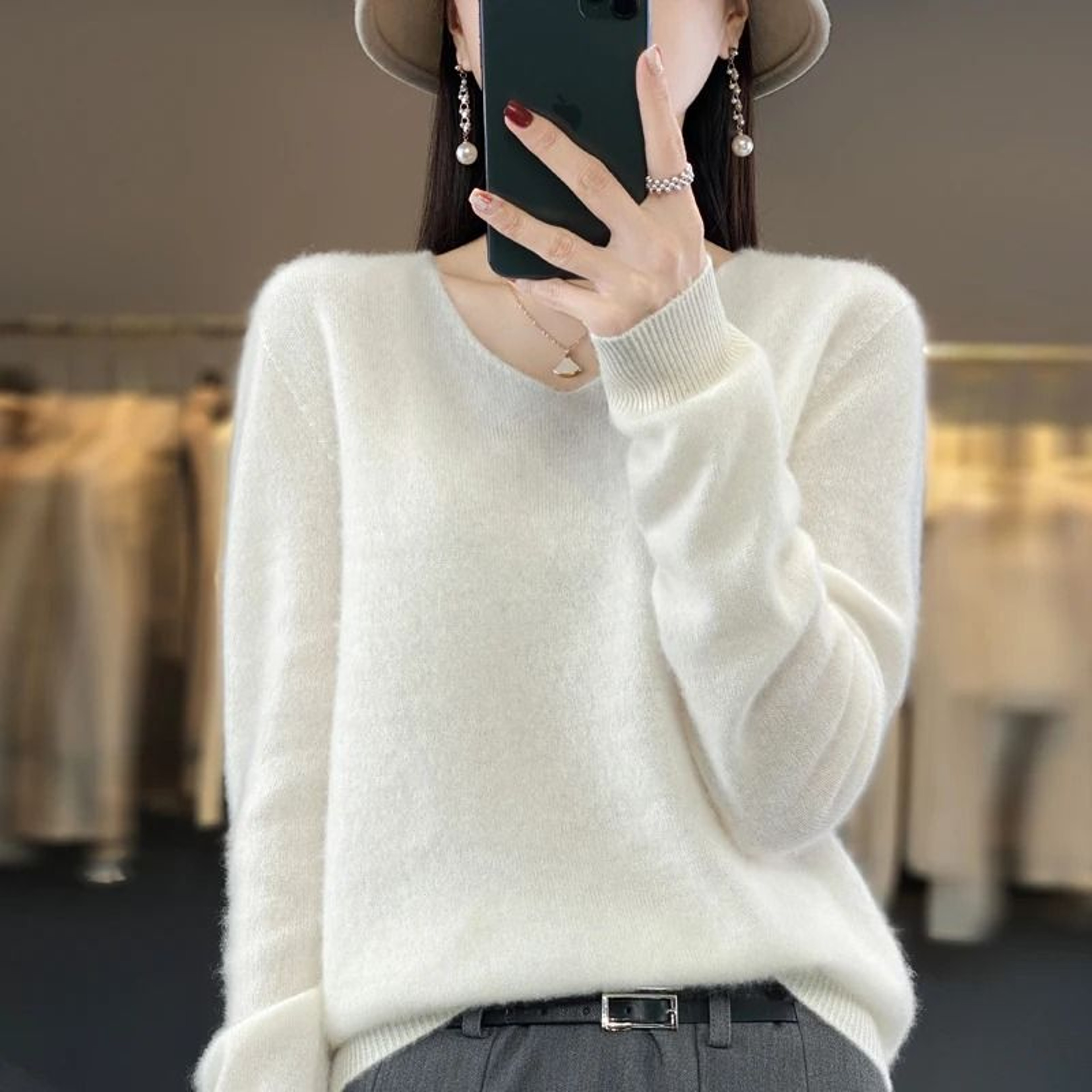 Womens 100 Pure Wool Cashmere VNeck Sweater Casual Knit Pullover Top 12