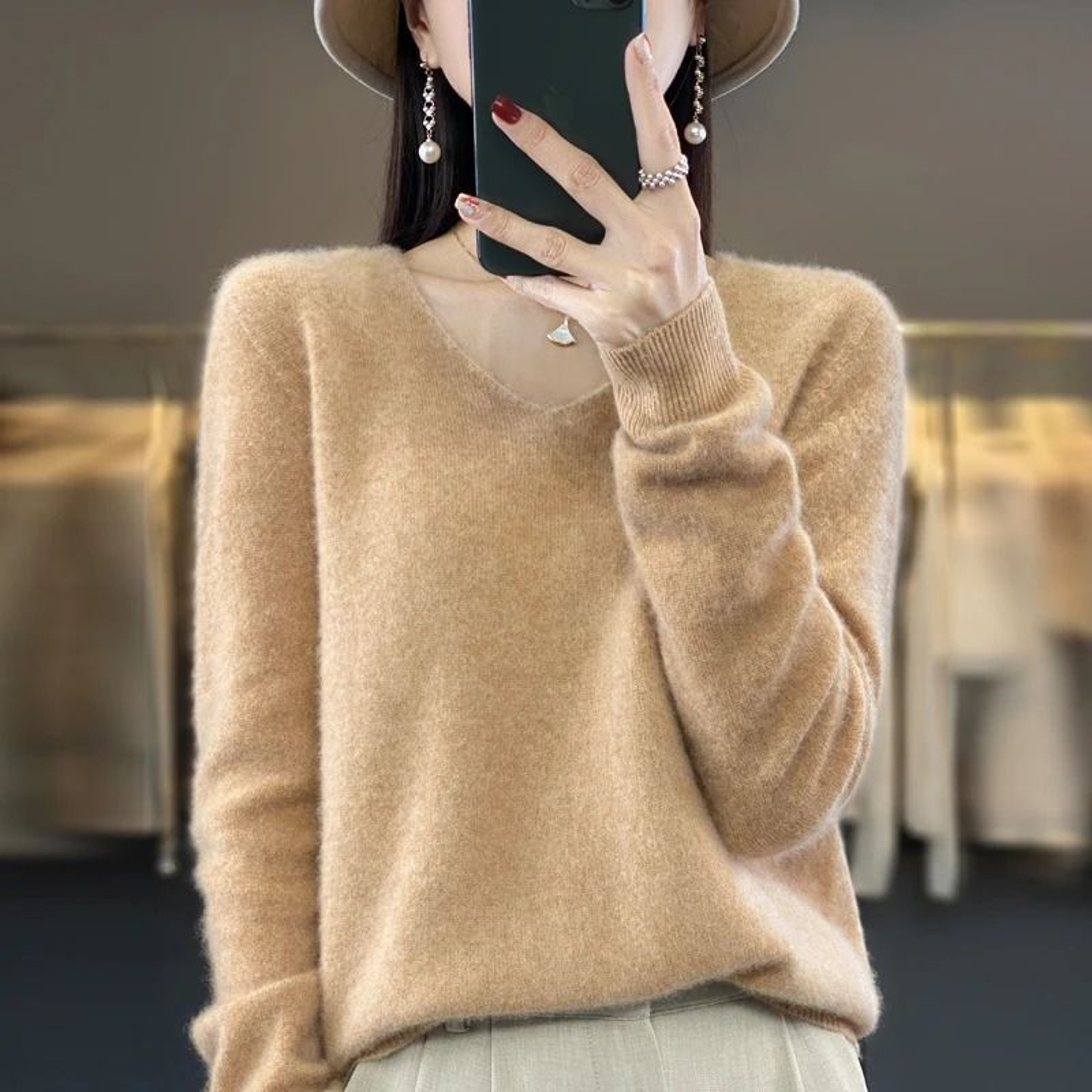 Womens 100 Pure Wool Cashmere VNeck Sweater Casual Knit Pullover Top 14