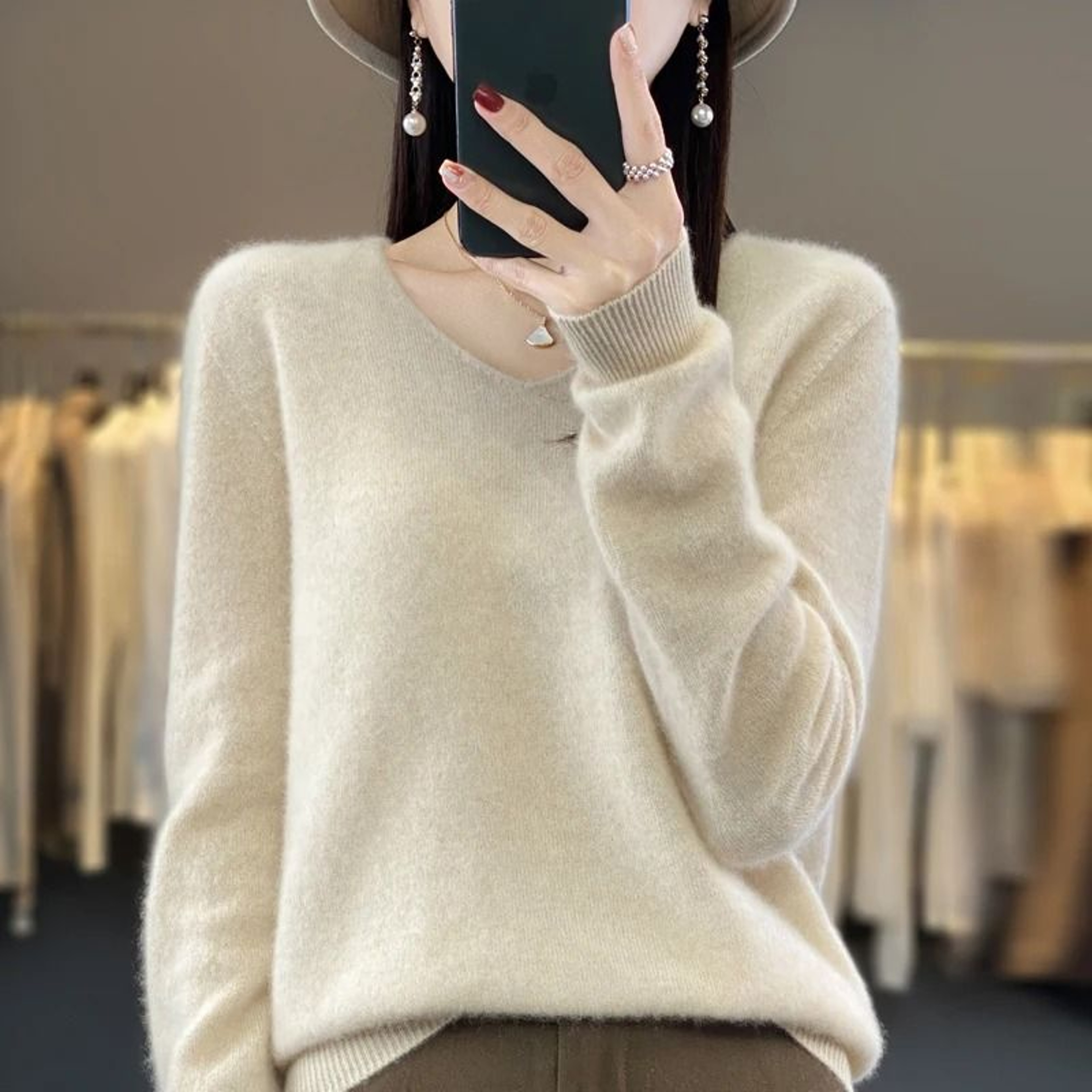 Womens 100 Pure Wool Cashmere VNeck Sweater Casual Knit Pullover Top 8