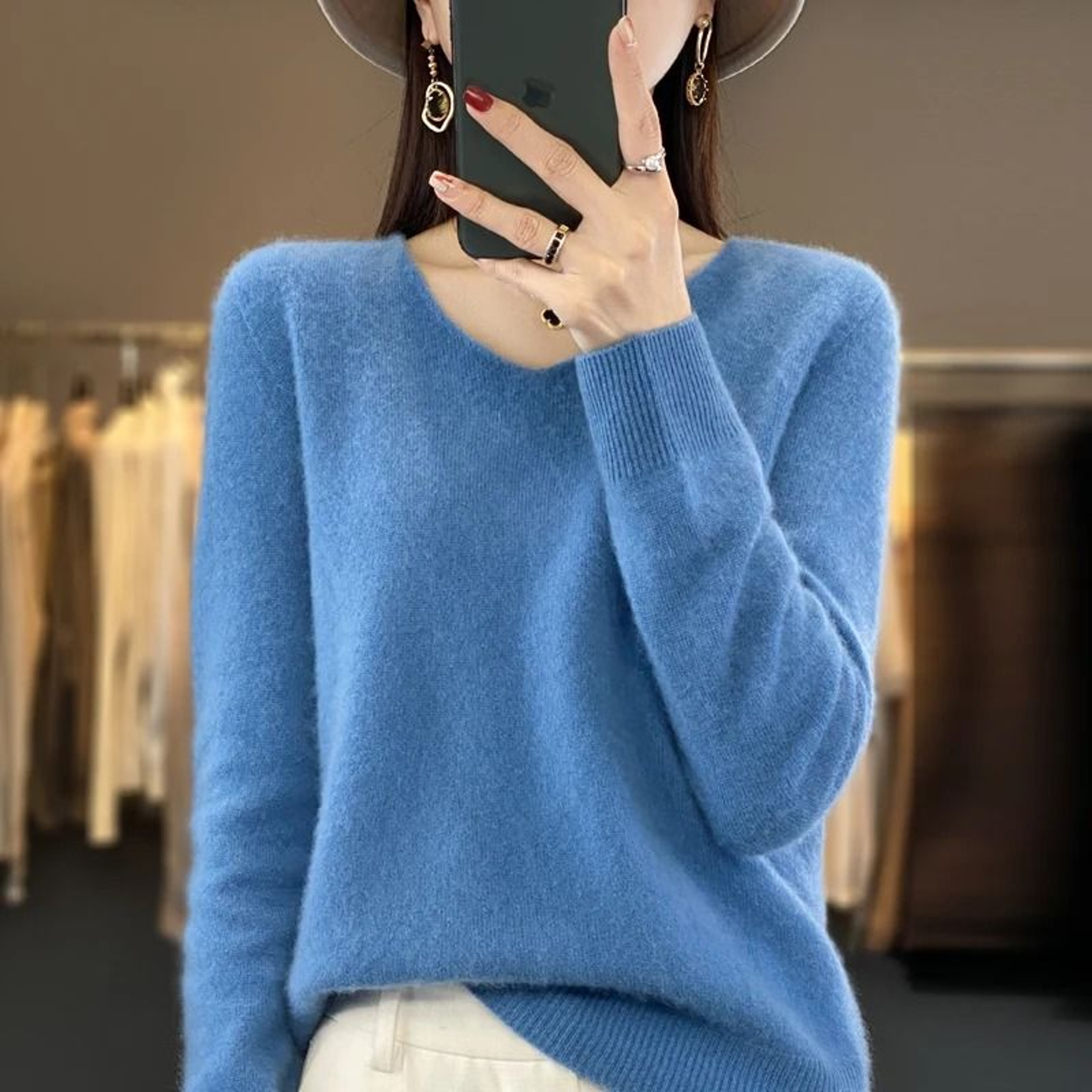 Womens 100 Pure Wool Cashmere VNeck Sweater Casual Knit Pullover Top 6