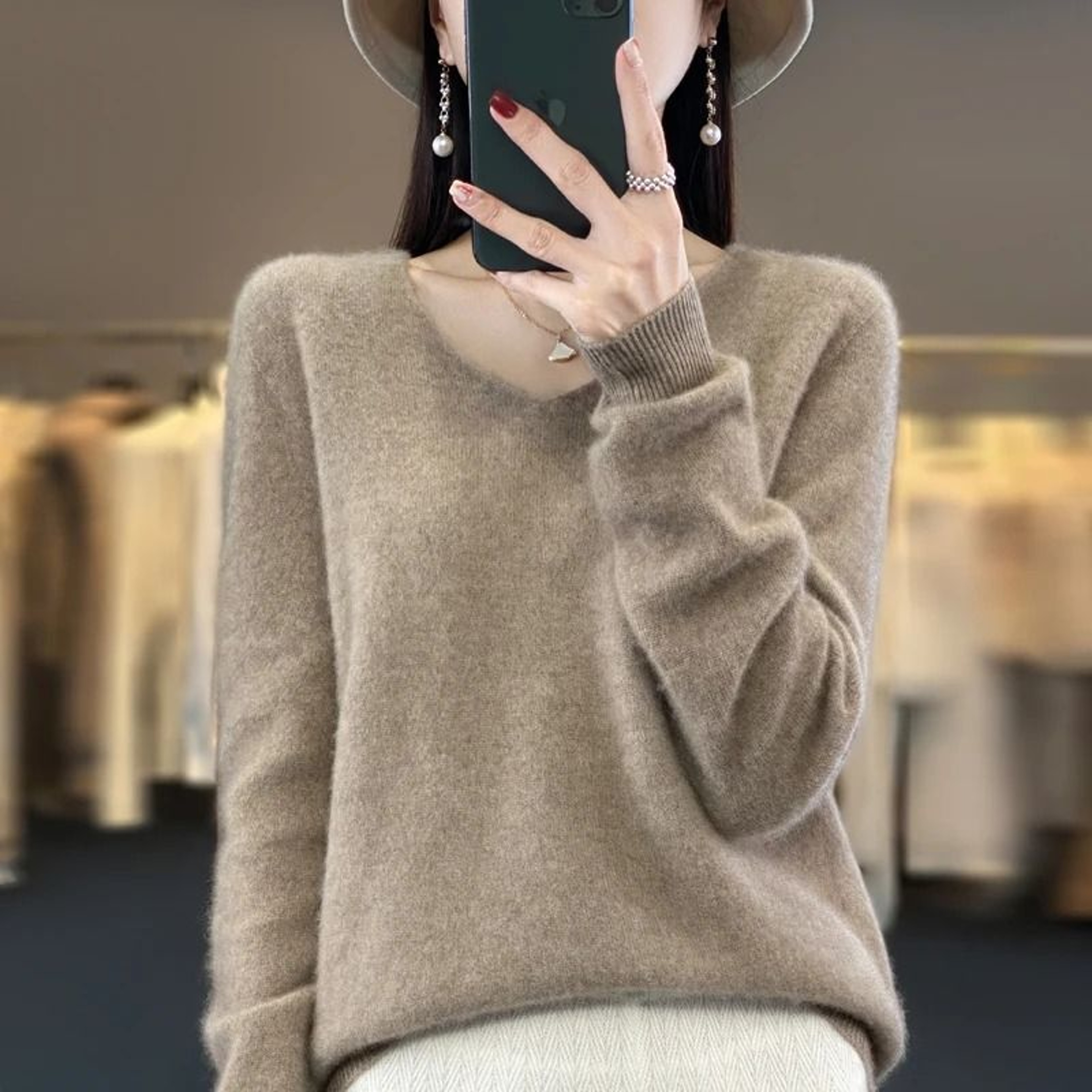 Womens 100 Pure Wool Cashmere VNeck Sweater Casual Knit Pullover Top 16