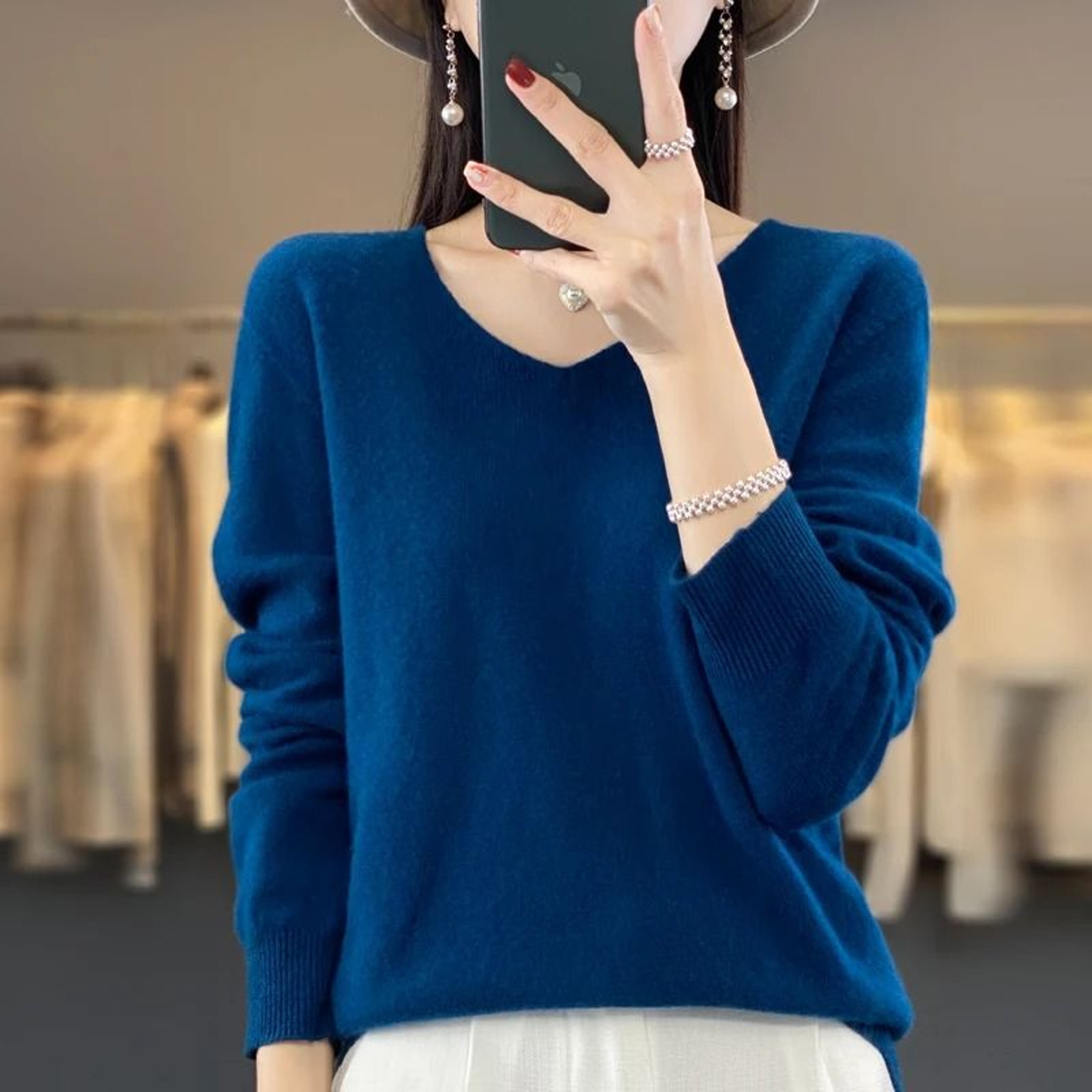 Womens 100 Pure Wool Cashmere VNeck Sweater Casual Knit Pullover Top 9