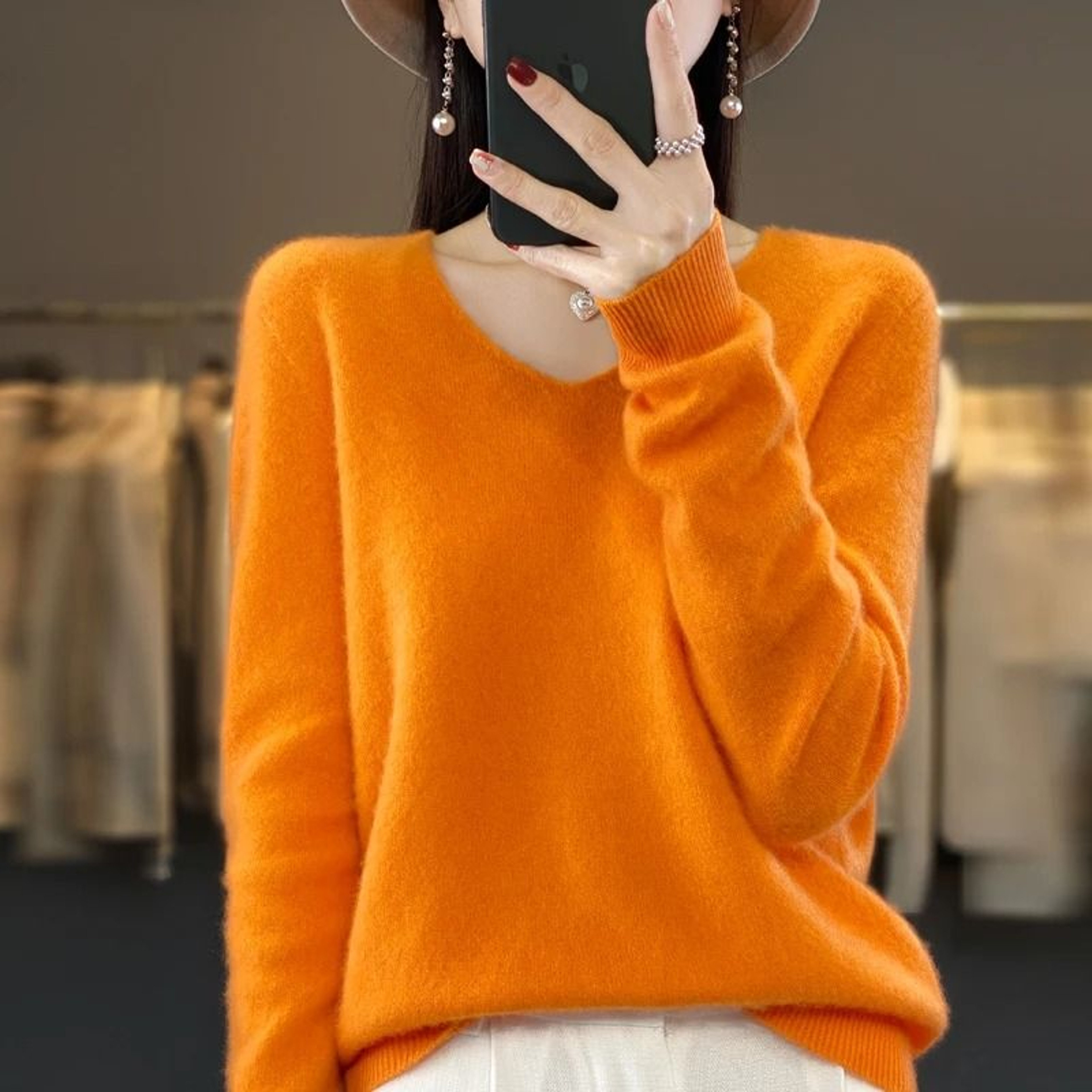 Womens 100 Pure Wool Cashmere VNeck Sweater Casual Knit Pullover Top 23