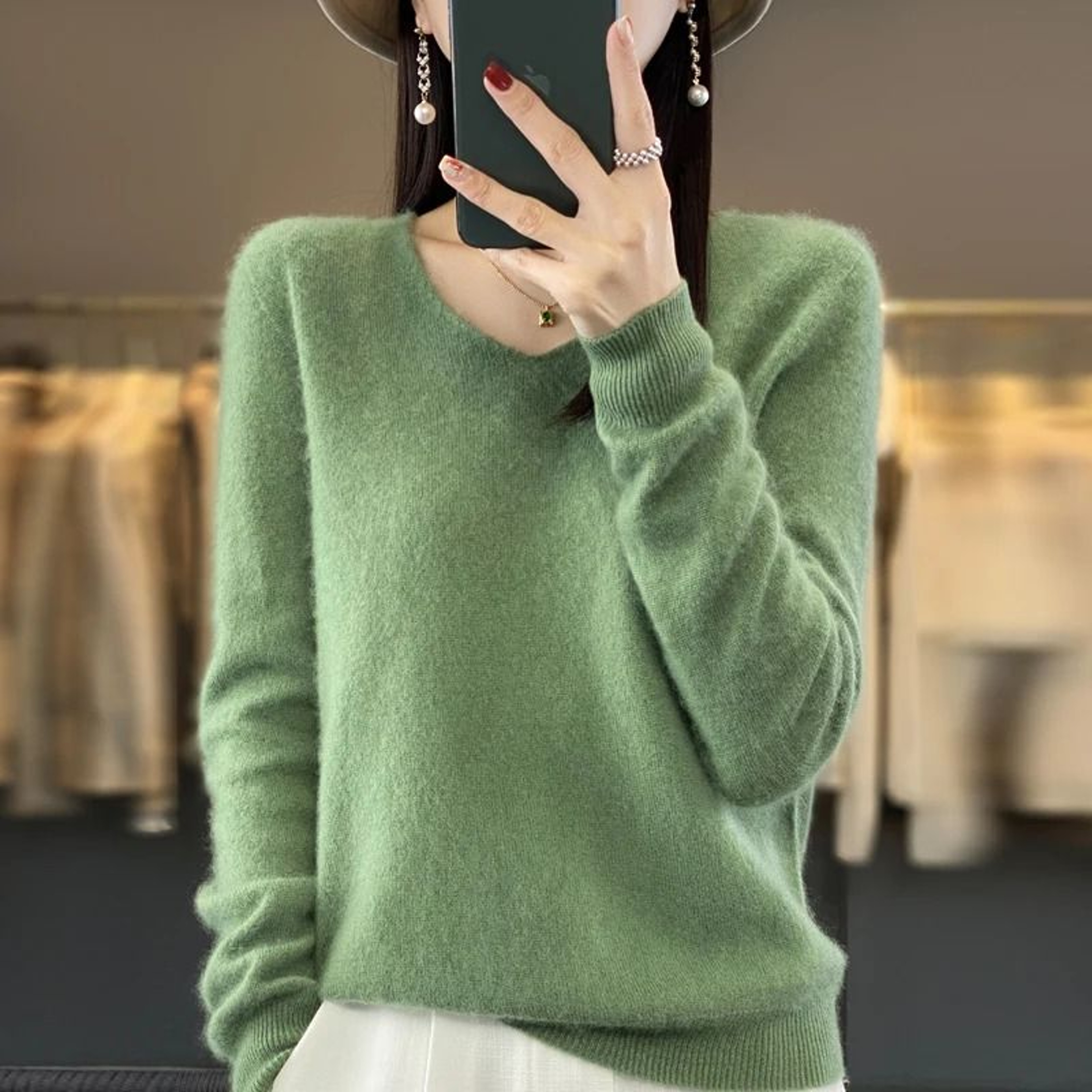 Womens 100 Pure Wool Cashmere VNeck Sweater Casual Knit Pullover Top 20