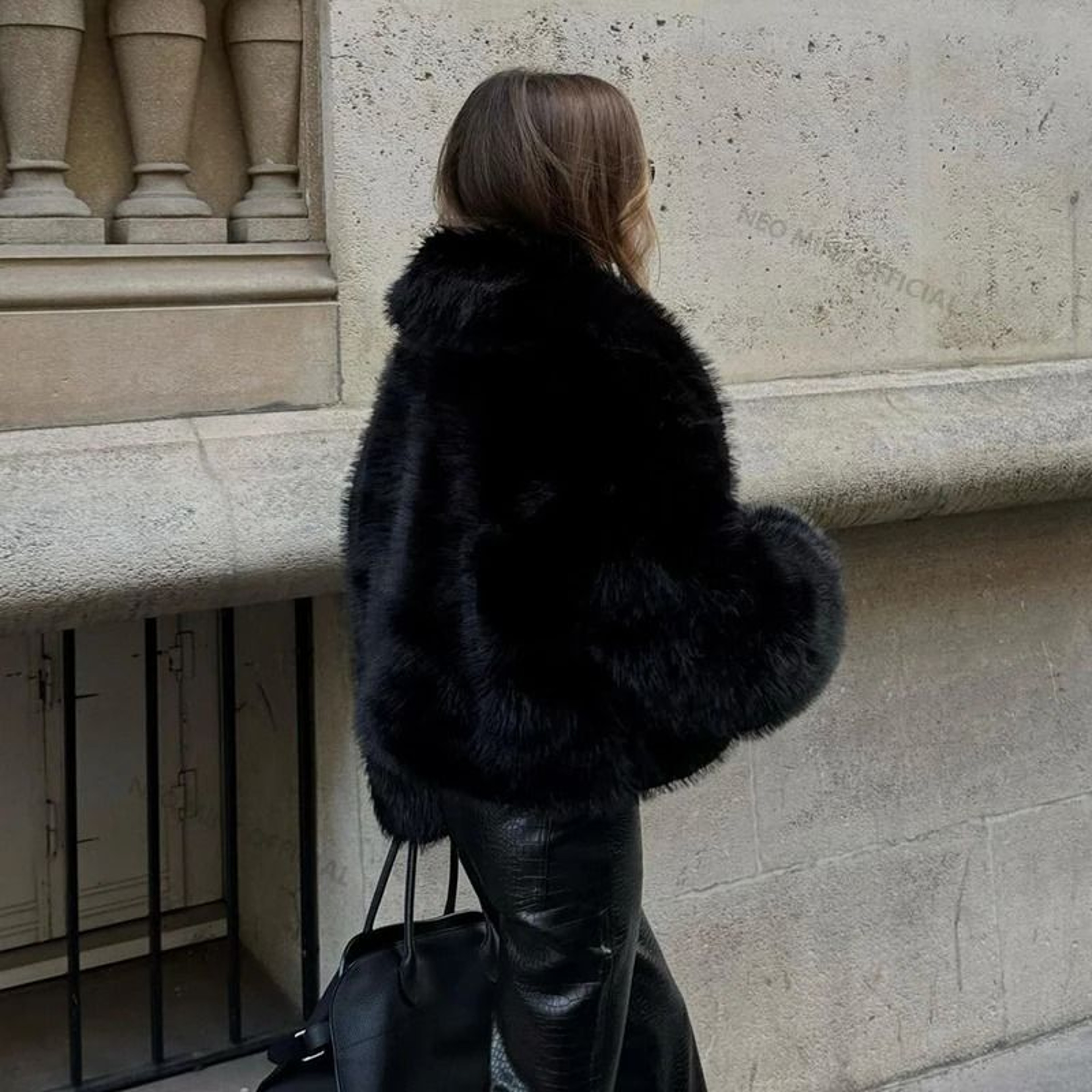 Womens Faux Fox Fur Shawl Collar Cropped Jacket Vintage Chic Winter Overcoat 5