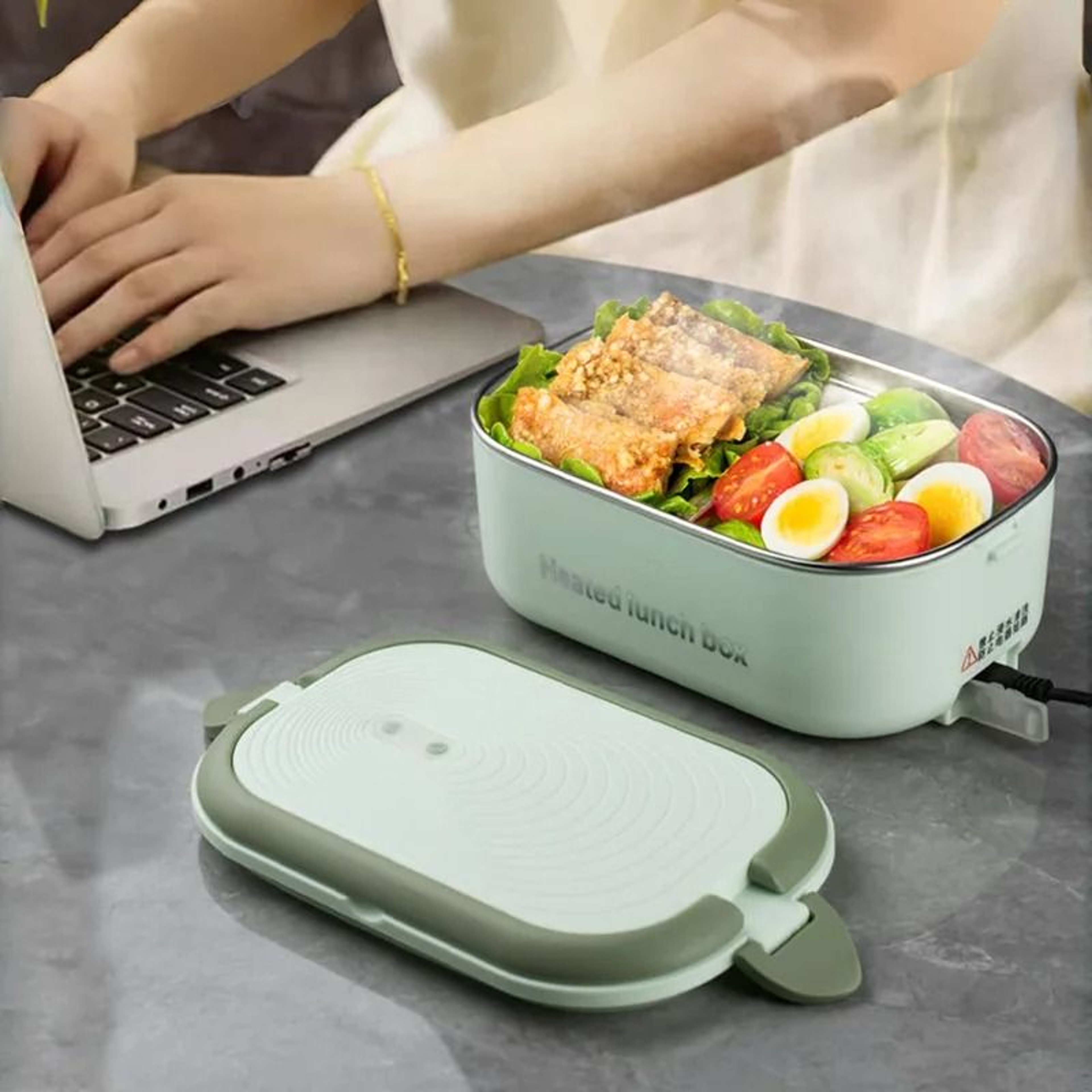Portable Electric Lunch Box Food Warmer Stainless Steel Heated Bento Container Set 3