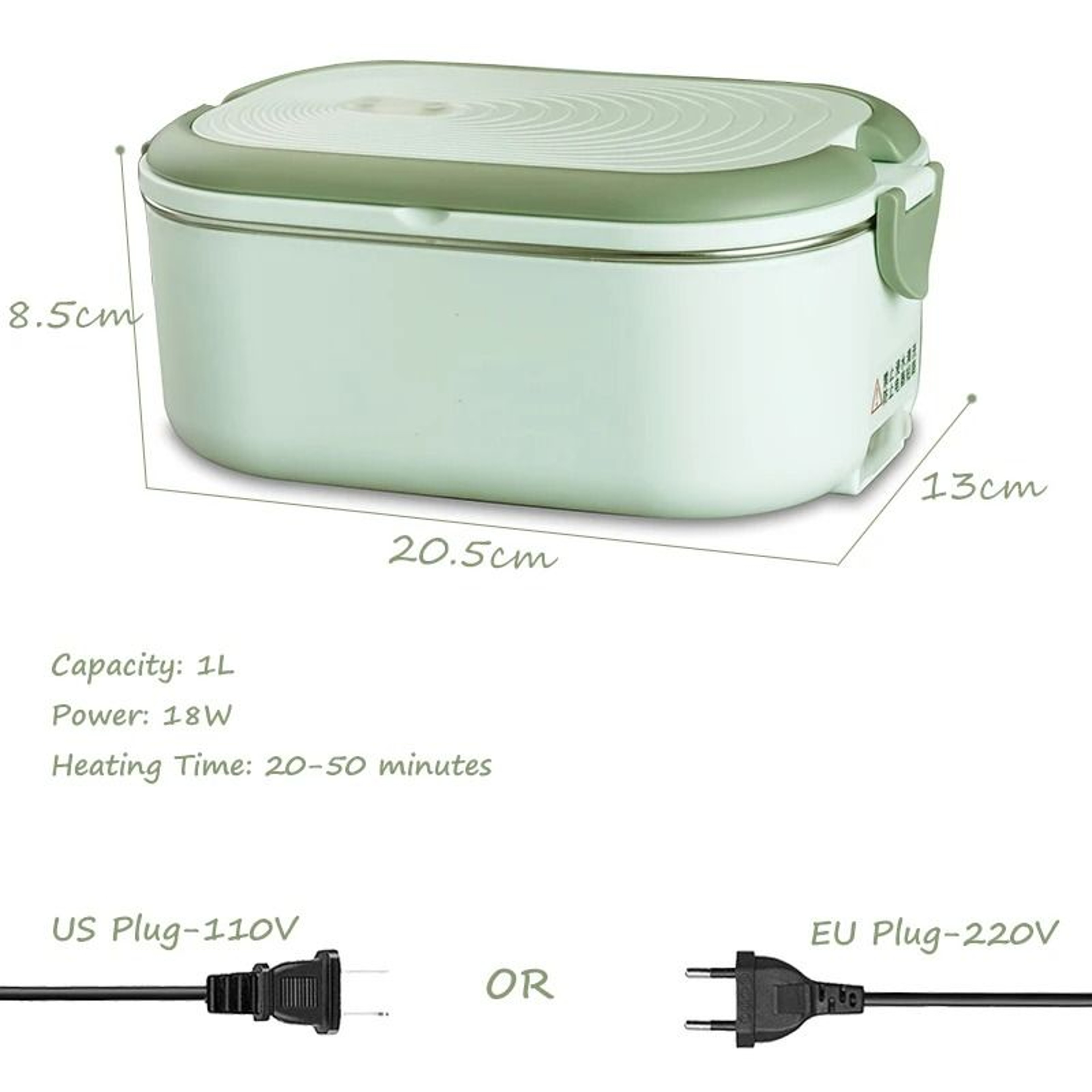 Portable Electric Lunch Box Food Warmer Stainless Steel Heated Bento Container Set 1