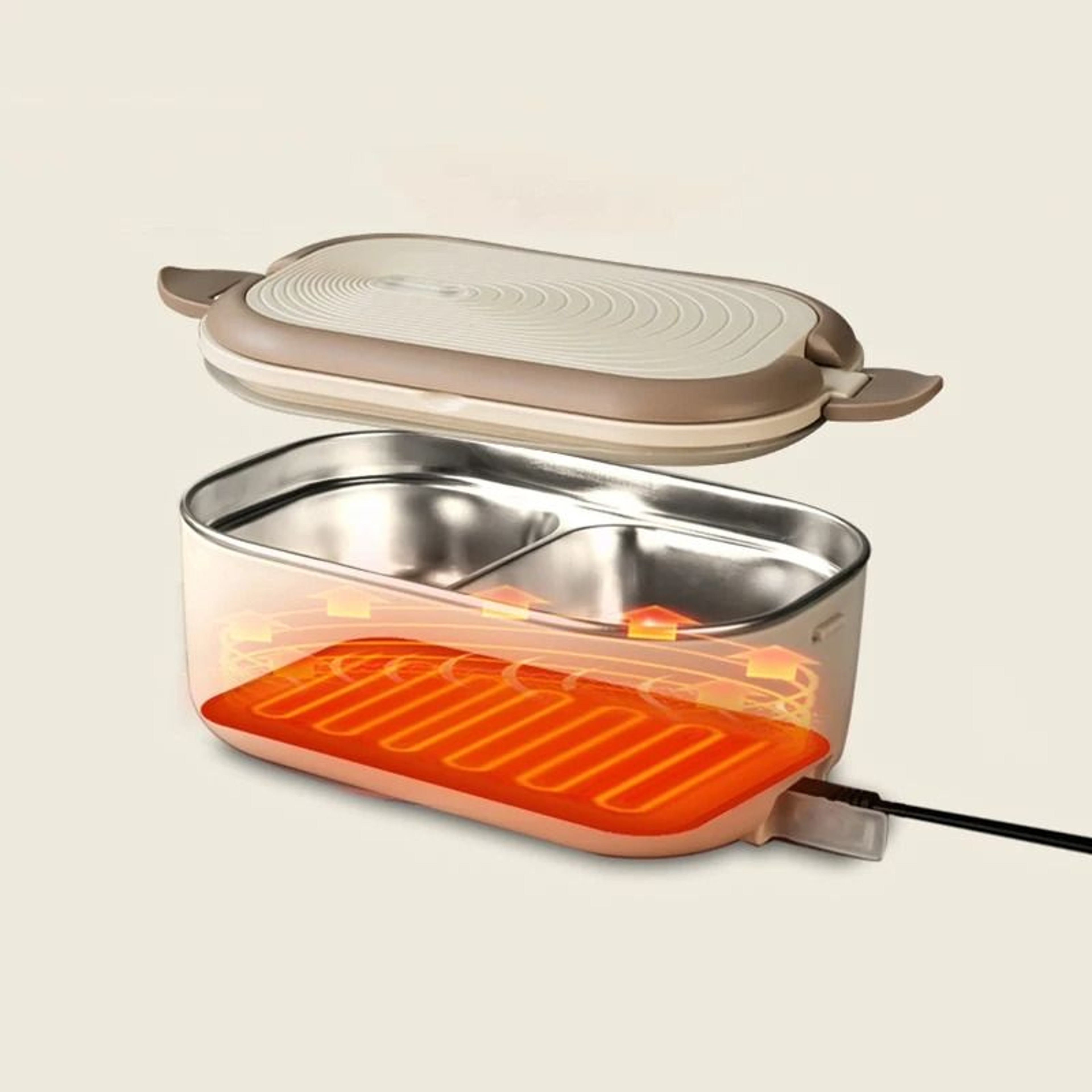 Portable Electric Lunch Box Food Warmer Stainless Steel Heated Bento Container Set 2