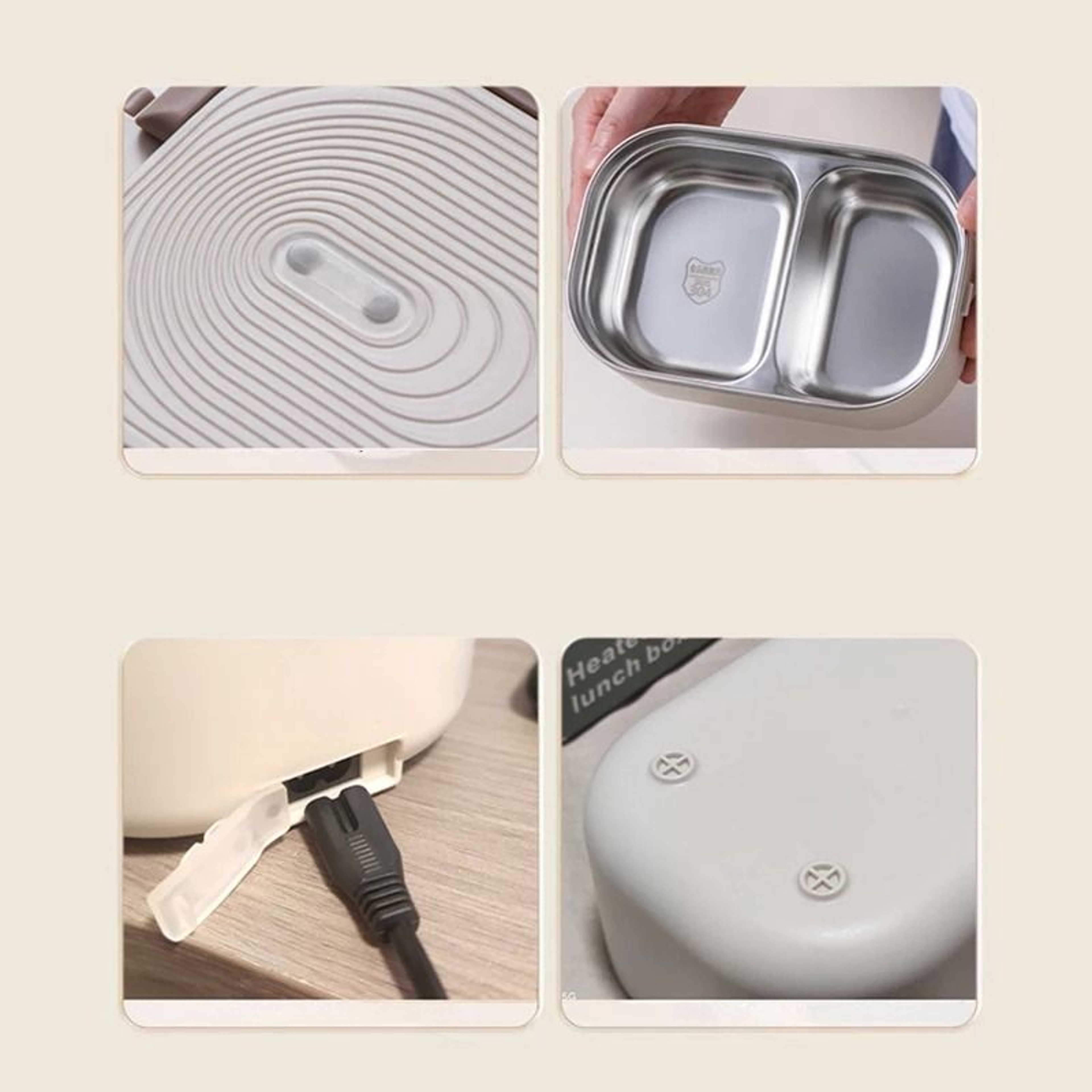 Portable Electric Lunch Box Food Warmer Stainless Steel Heated Bento Container Set 5