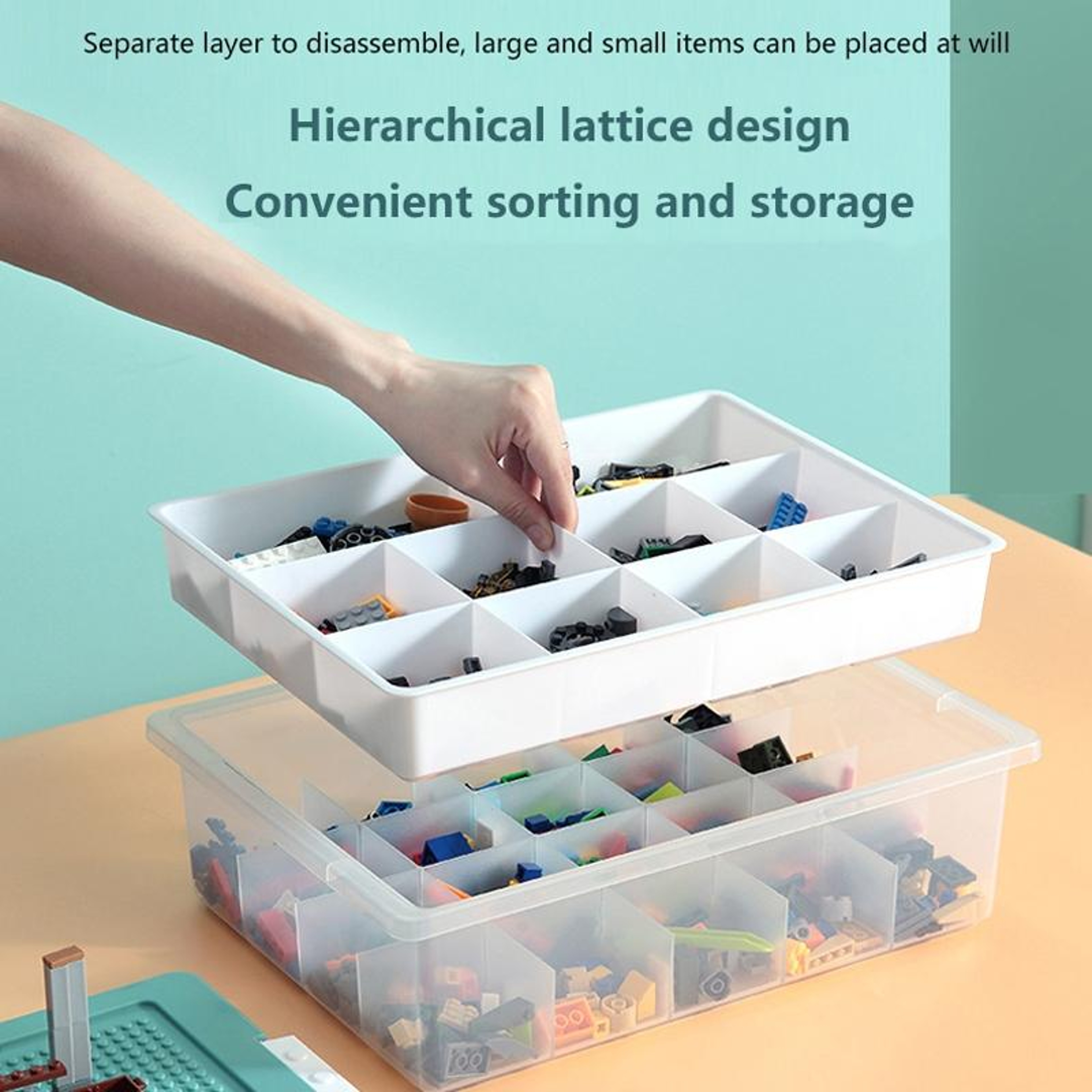 Build & Sort Kids Building Block Storage Organizer Box with Compartments – view 12