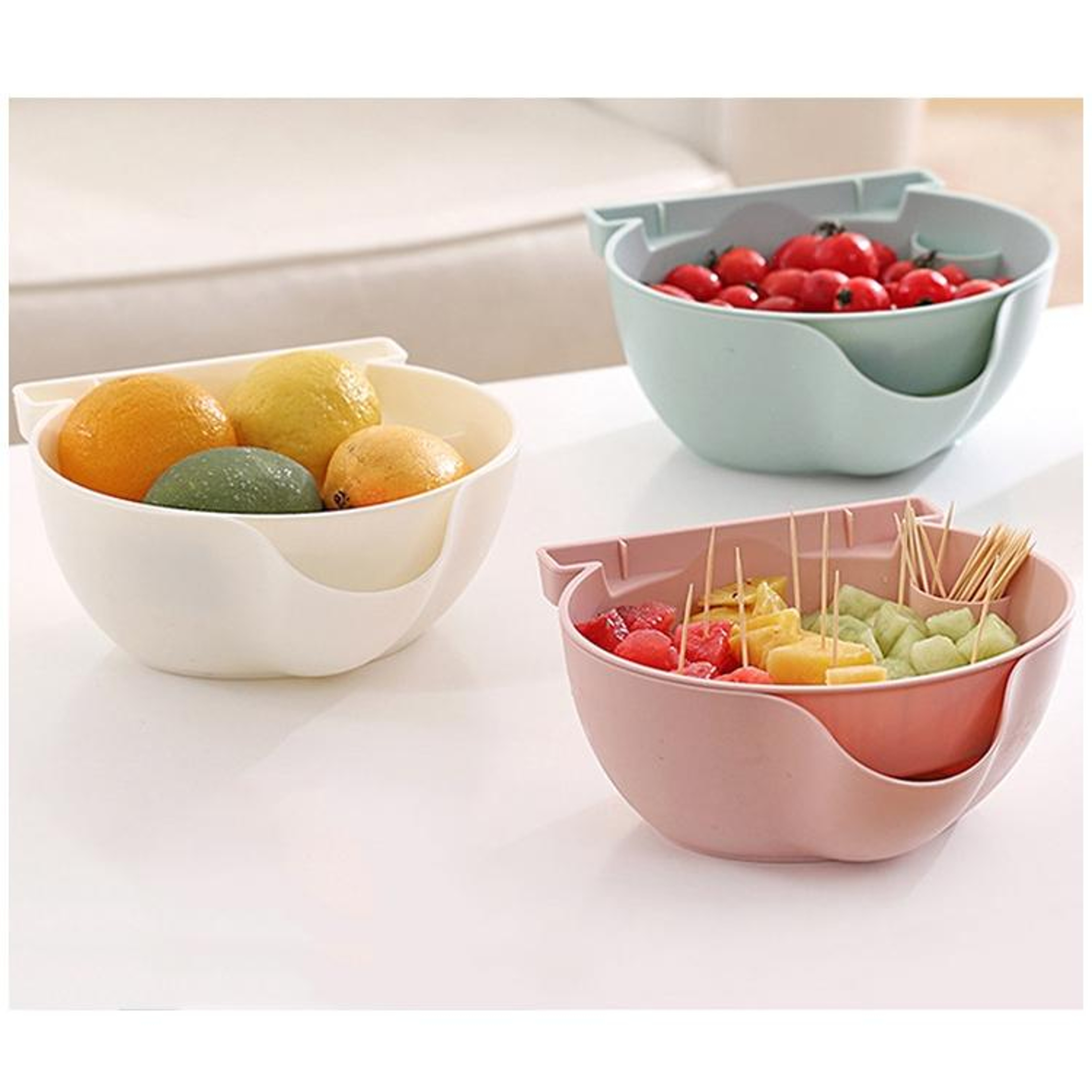 Double Layer Snack Bowl With Phone Holder And Colander Basket 8