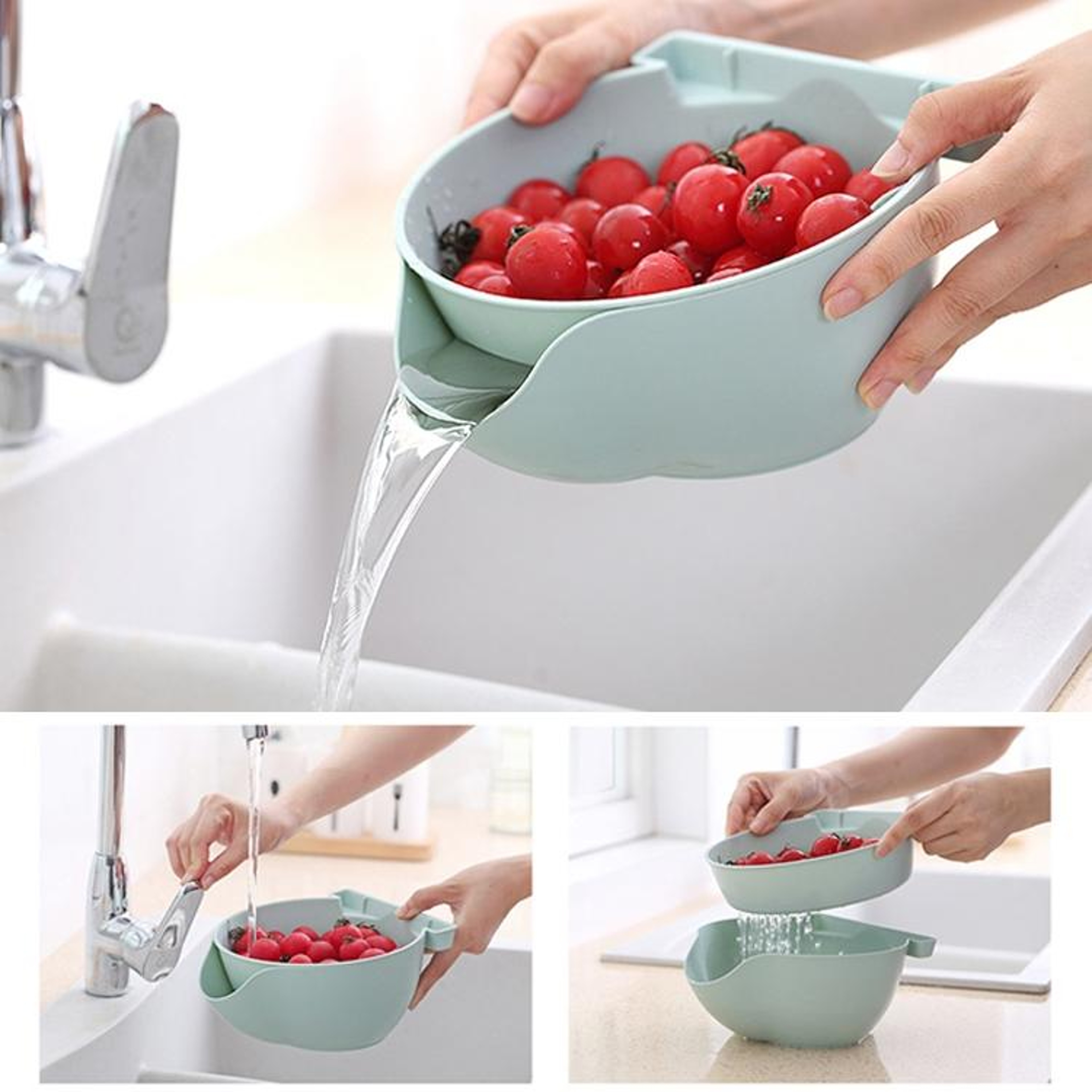Double Layer Snack Bowl With Phone Holder And Colander Basket 6