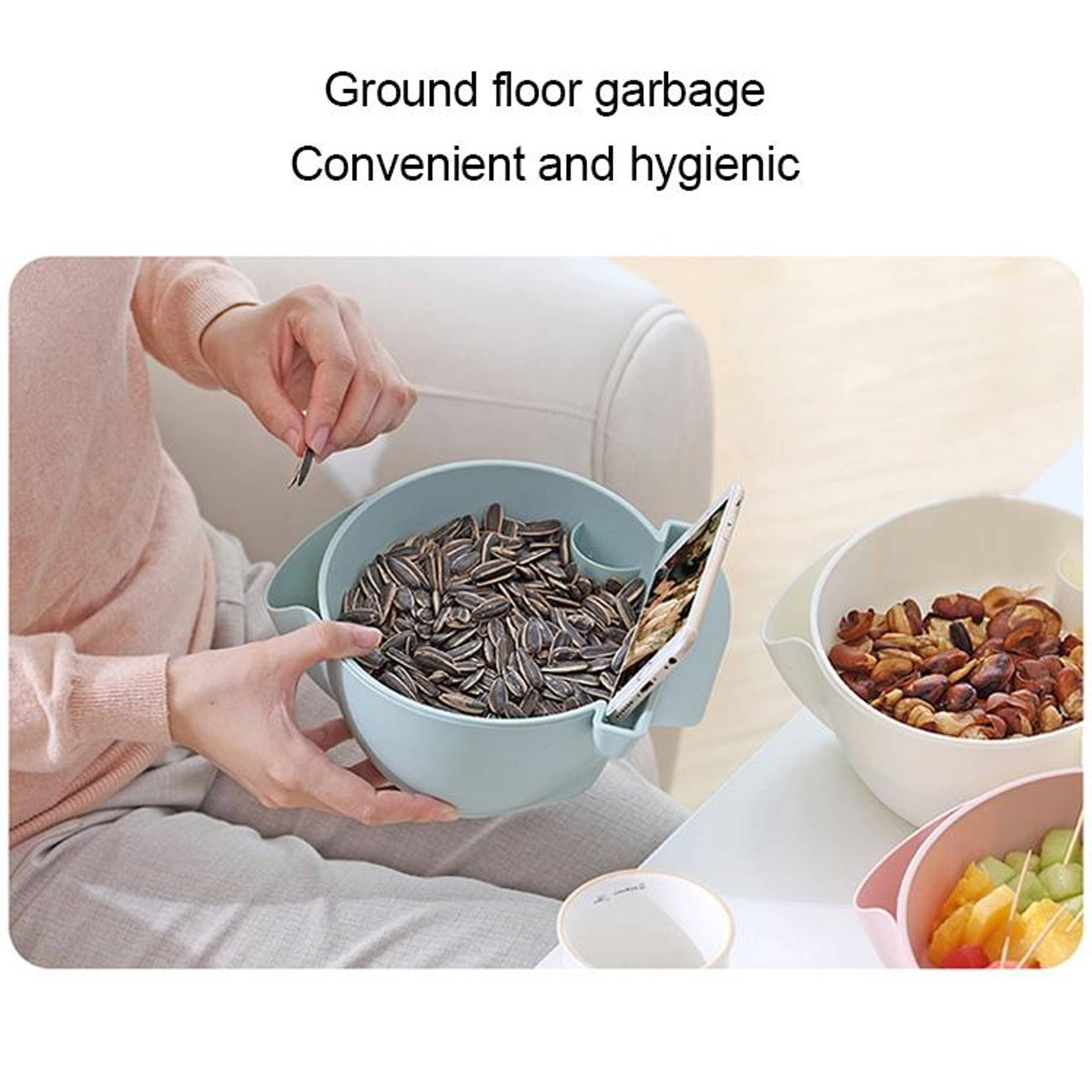 Double Layer Snack Bowl With Phone Holder And Colander Basket 7