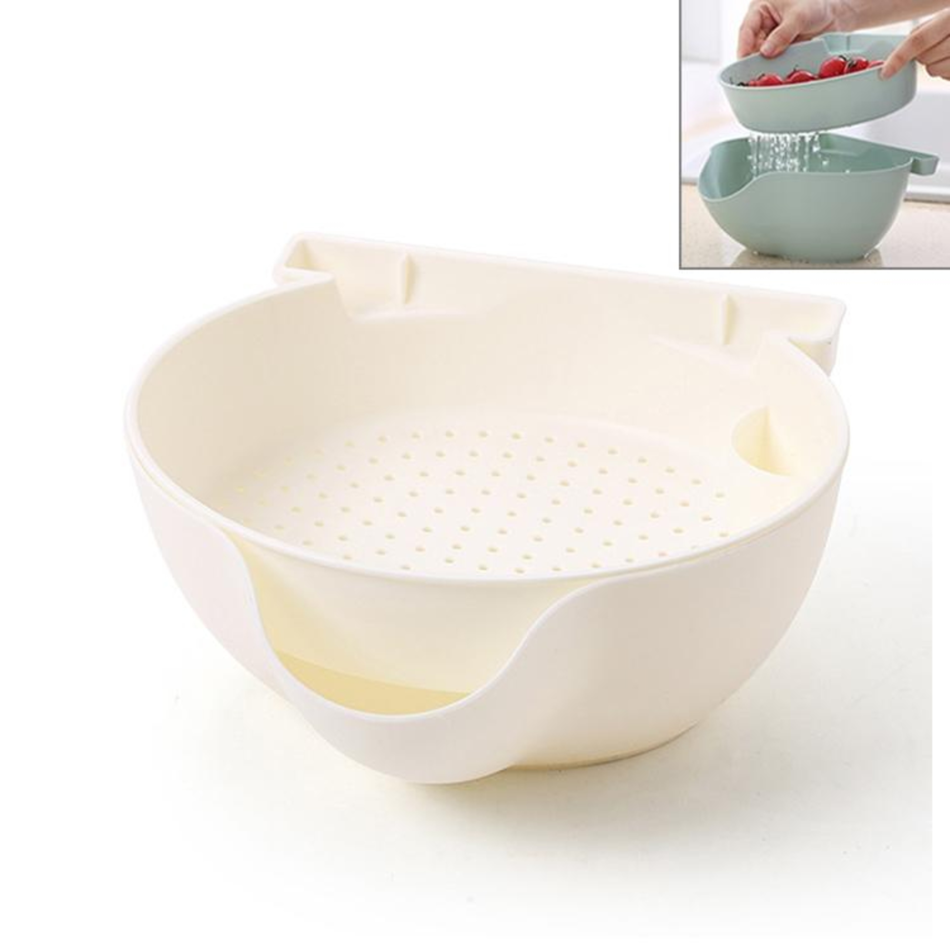 Double Layer Snack Bowl With Phone Holder And Colander Basket 4