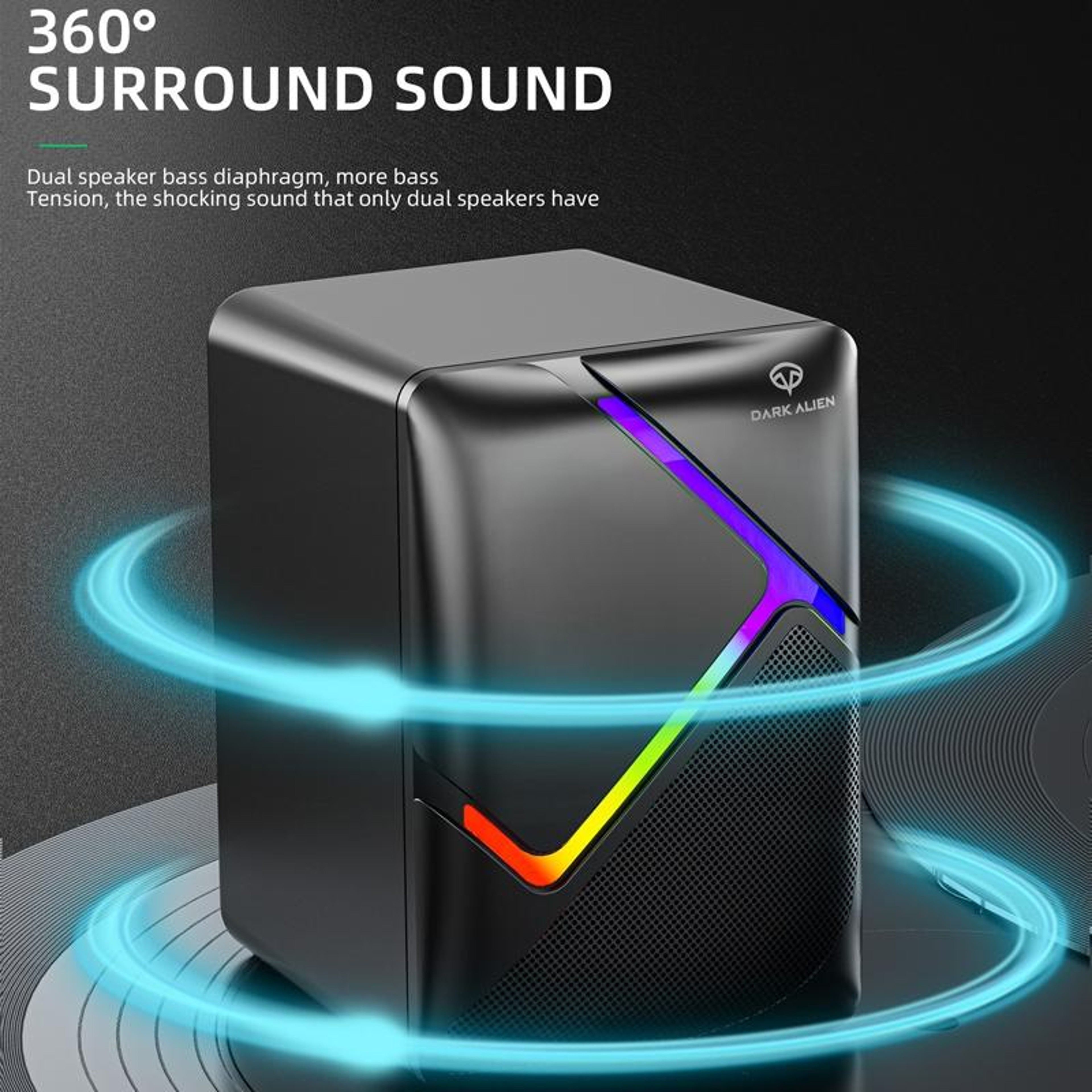 Dark Alien USB Computer Speakers With RGB Lights  Stereo Bass Sound 6