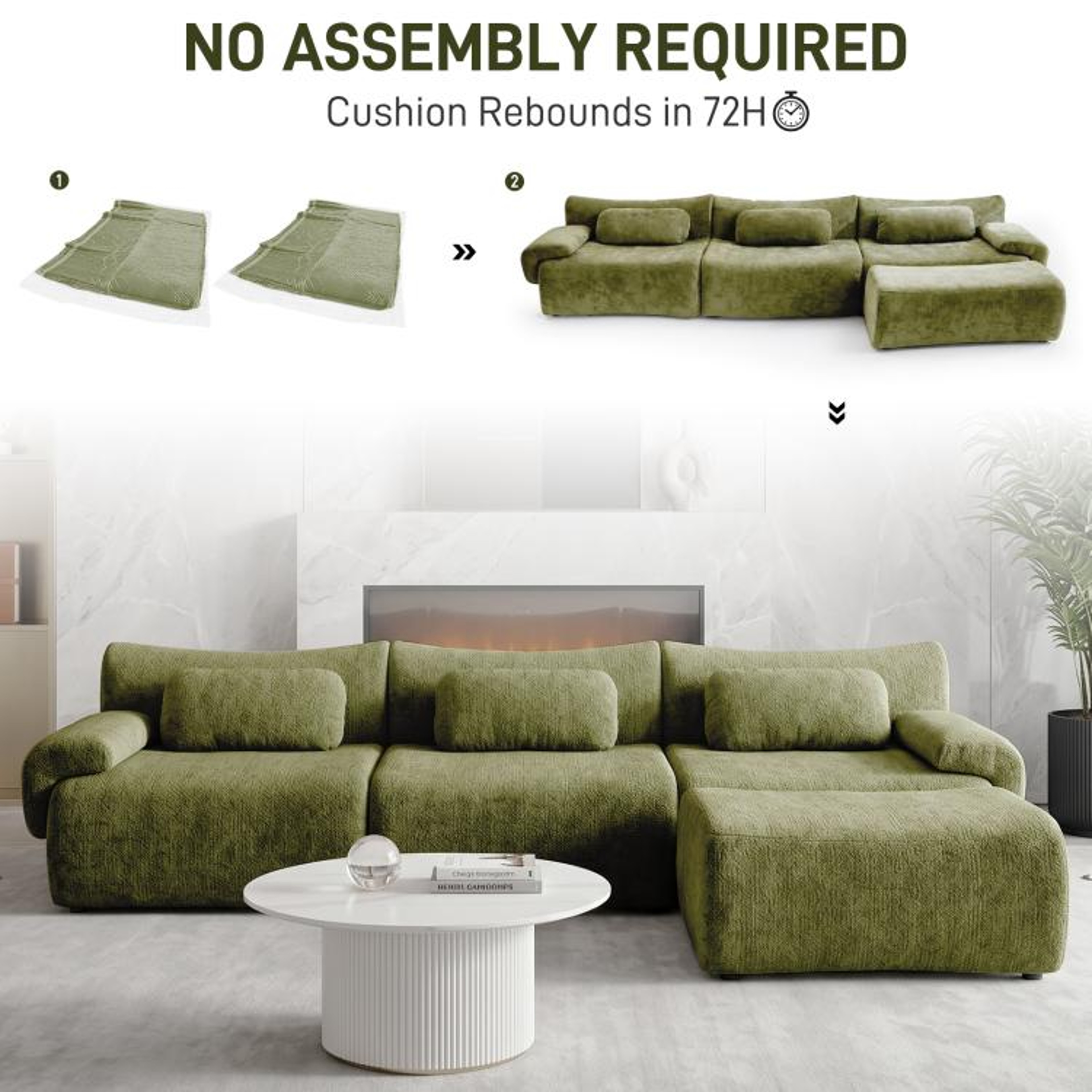 126Inch LShaped Modular Sectional Sofa With Chenille Upholstery  Green 6