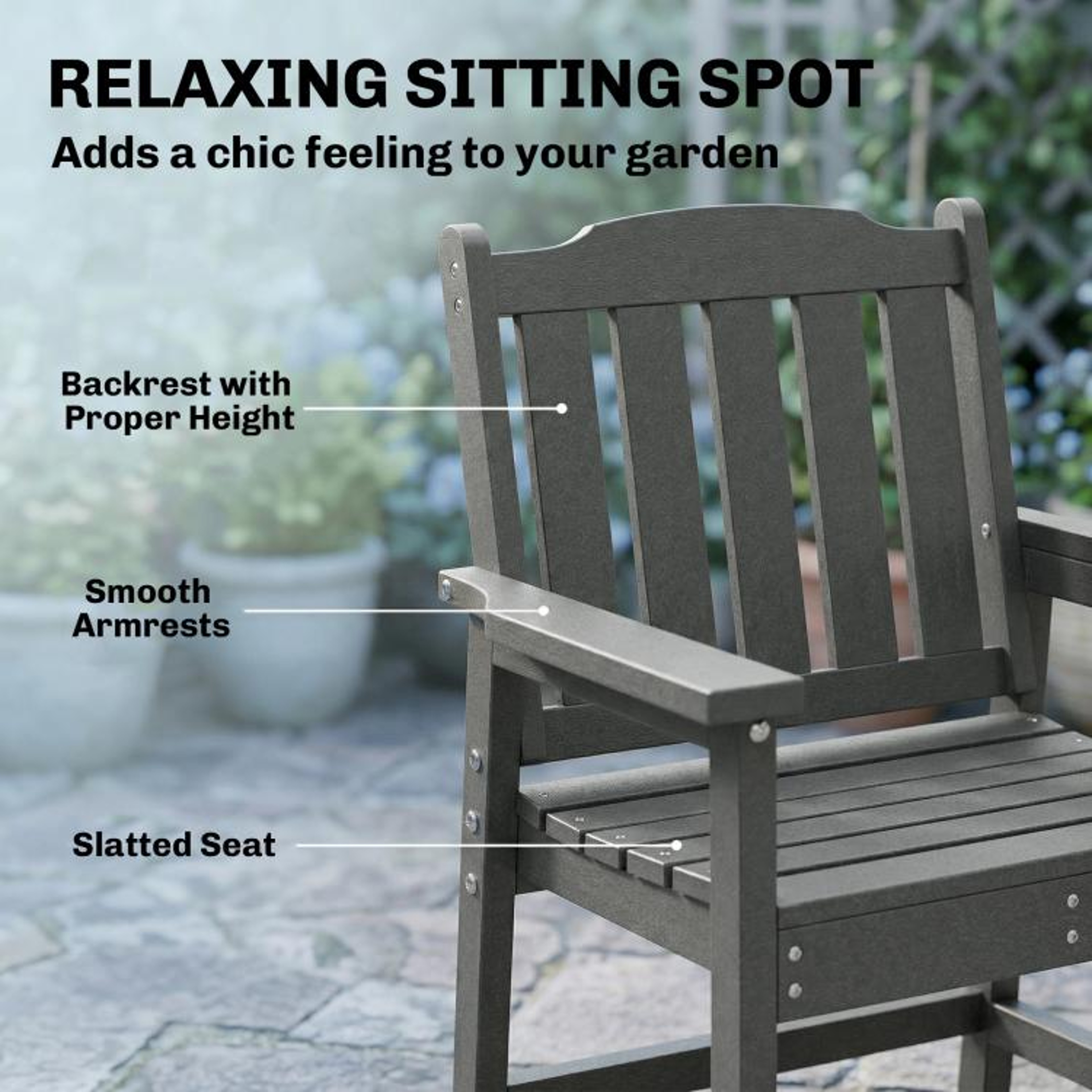 AllWeather HDPE Patio Dining Chair With WoodLook Finish And Armrests Gray 5