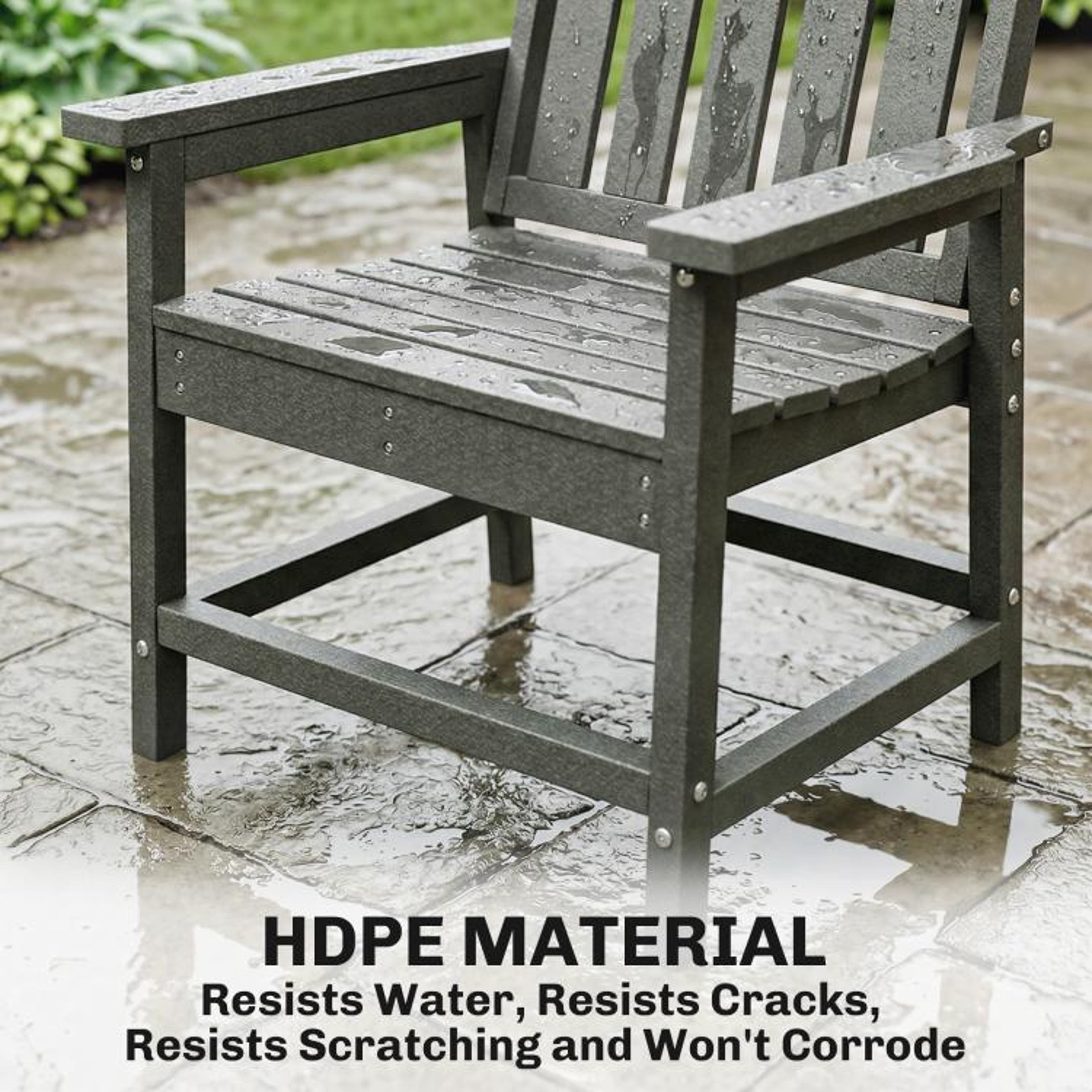 AllWeather HDPE Patio Dining Chair With WoodLook Finish And Armrests Gray 6