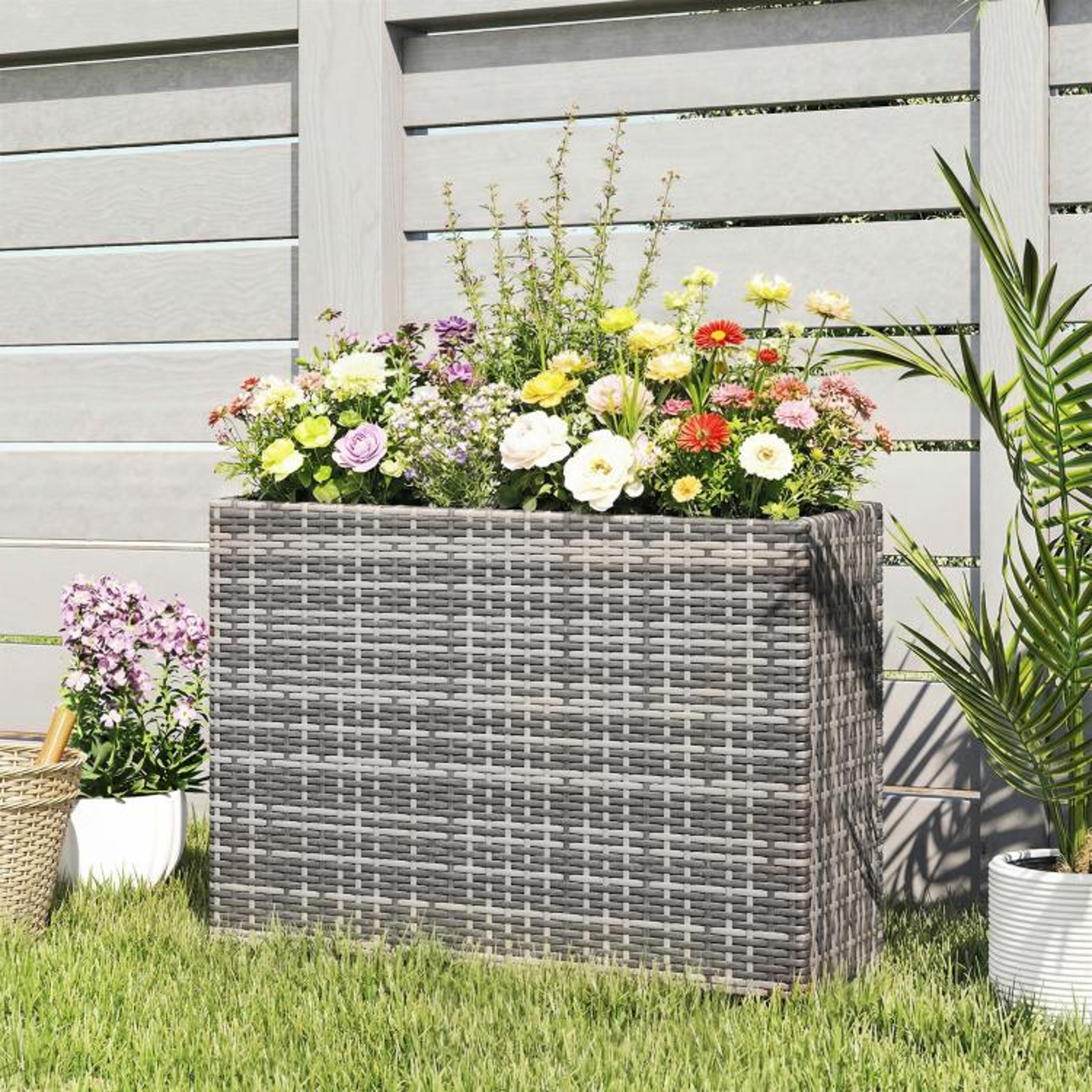 Tall Rectangular Planter Box With Removable Liner And Drainage Holes  Gray 3