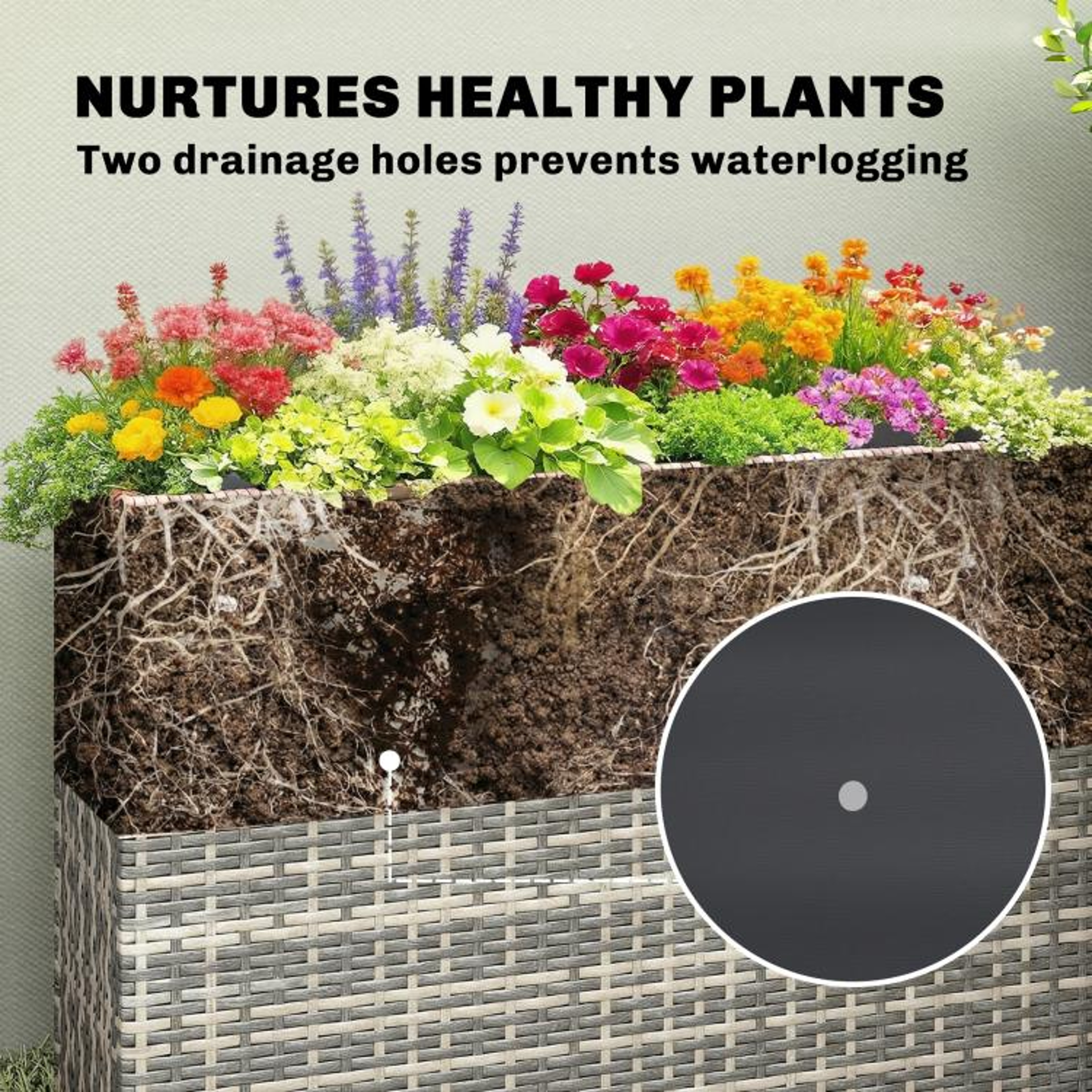 Tall Rectangular Planter Box With Removable Liner And Drainage Holes  Gray 7