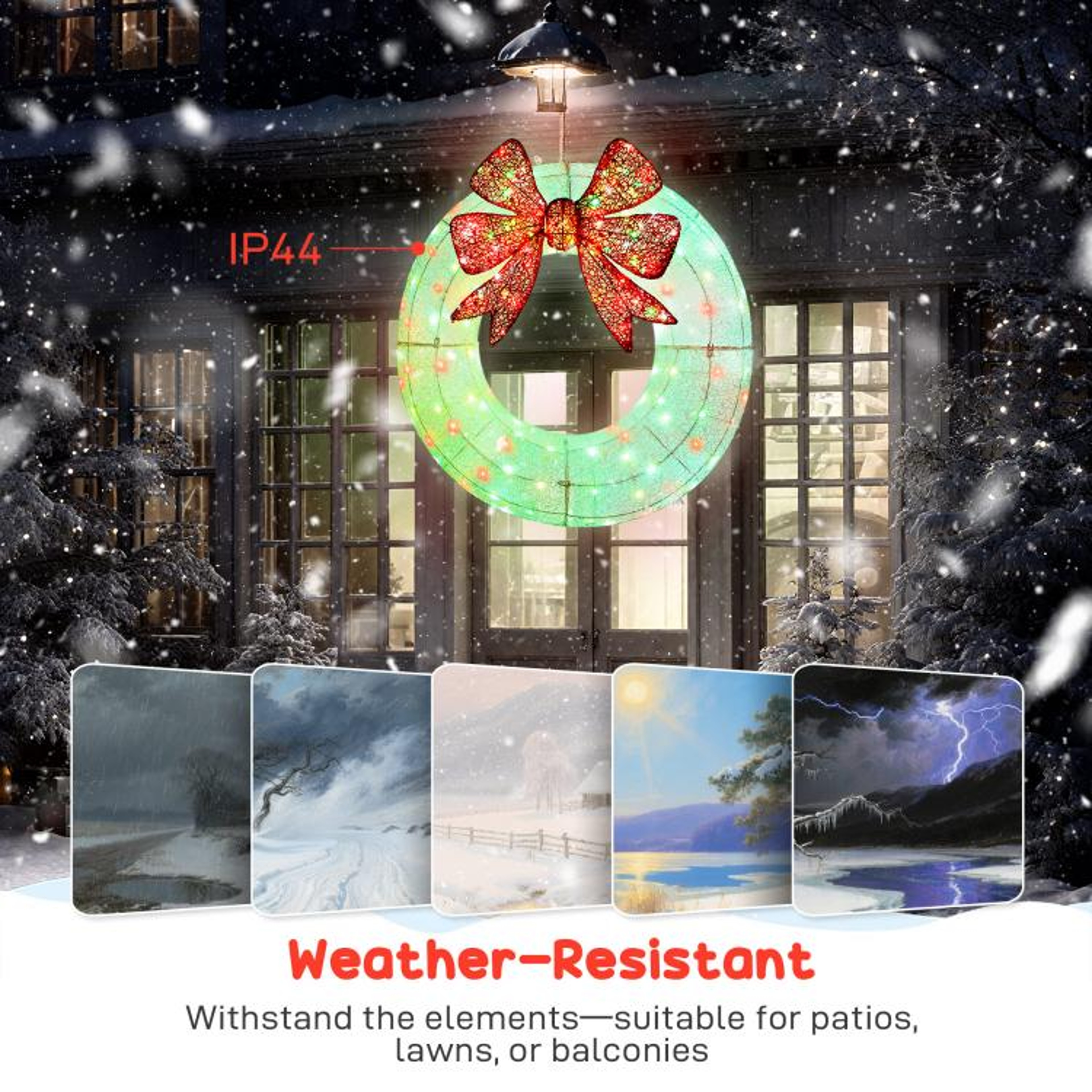 36 Inch Lighted Christmas Wreath With 145 Dual Color LED Lights And Remote Control 4