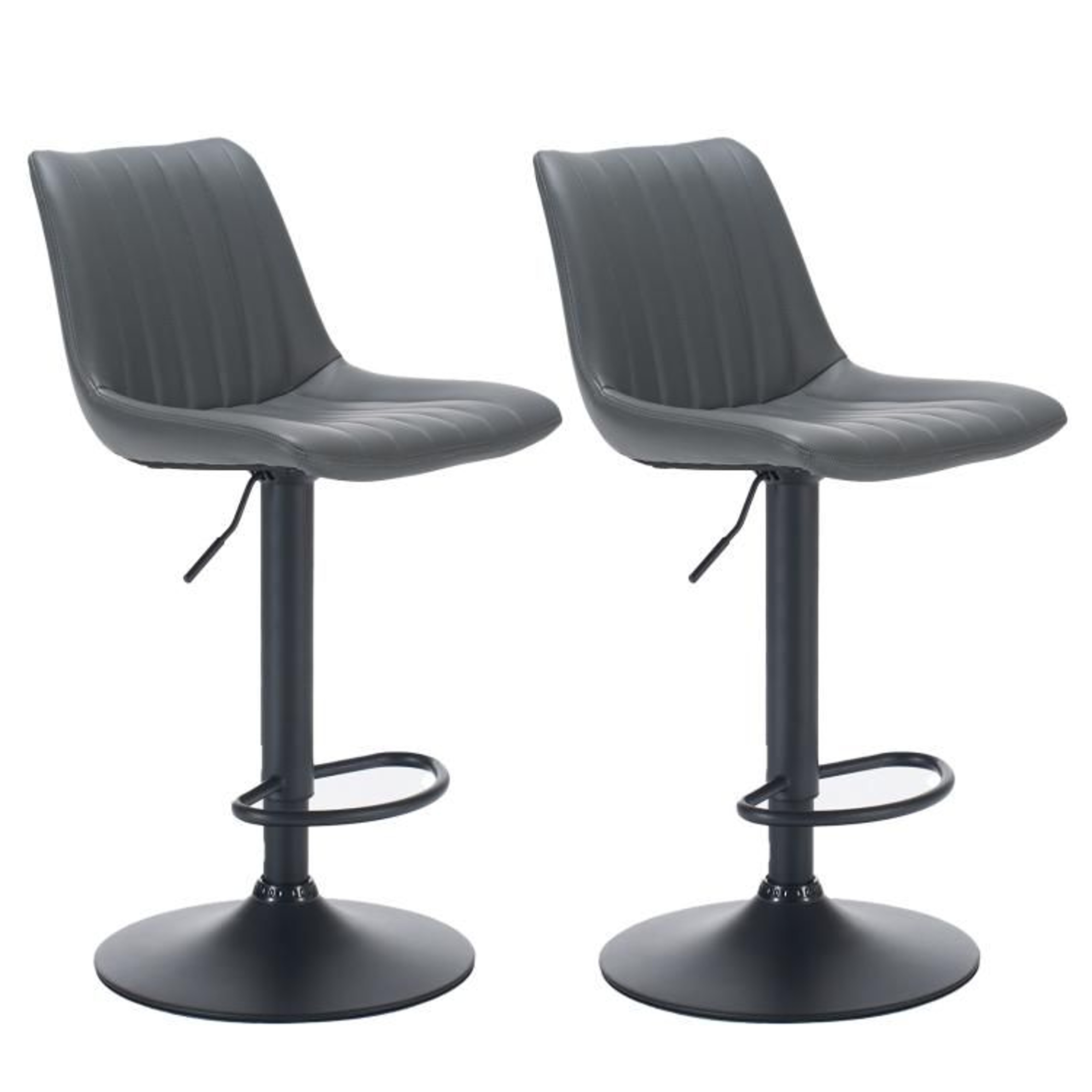 Adjustable Swivel Bar Stools Set Of 2 With Backs And Footrests Grey Faux Leather 0