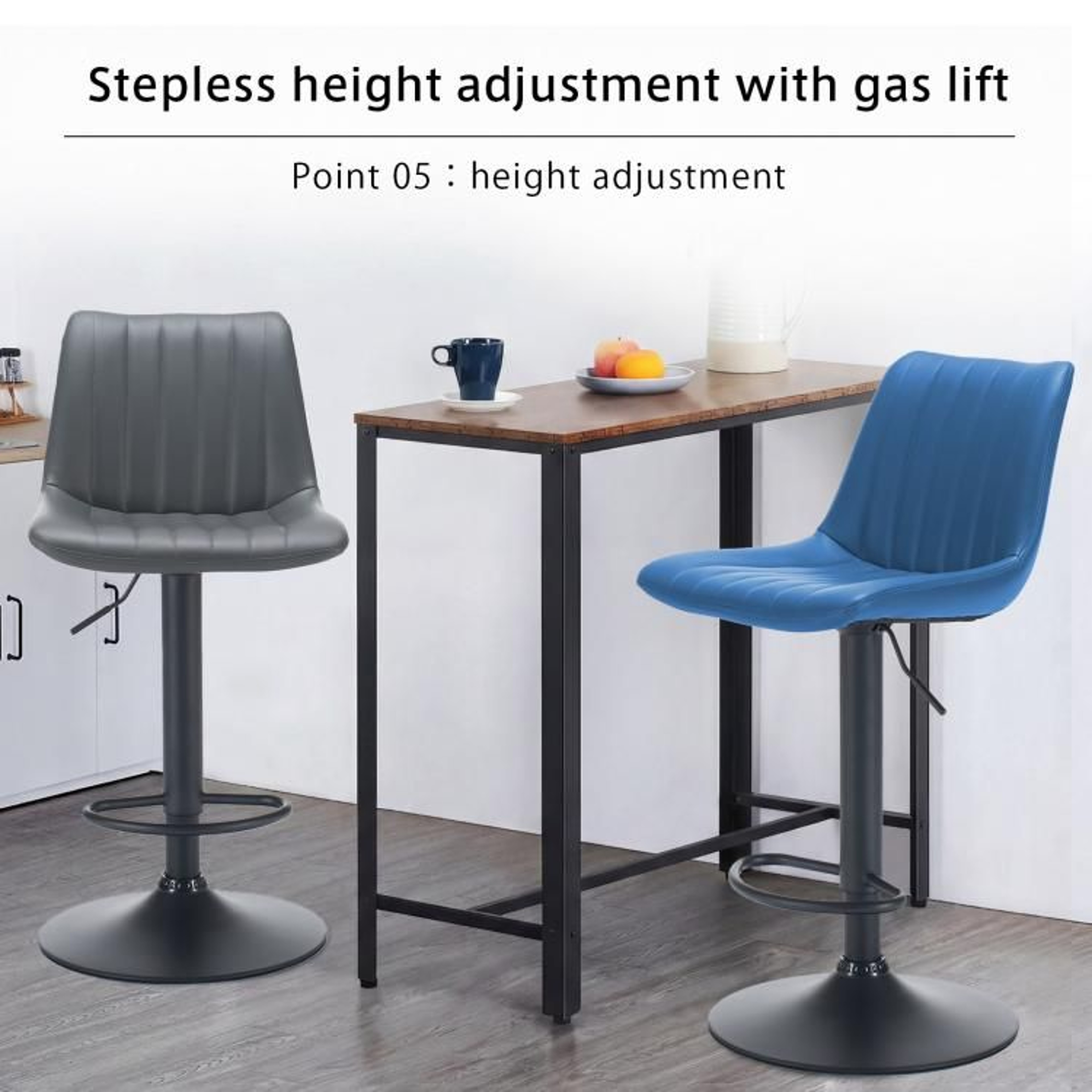 Adjustable Swivel Bar Stools Set Of 2 With Backs And Footrests Grey Faux Leather 2