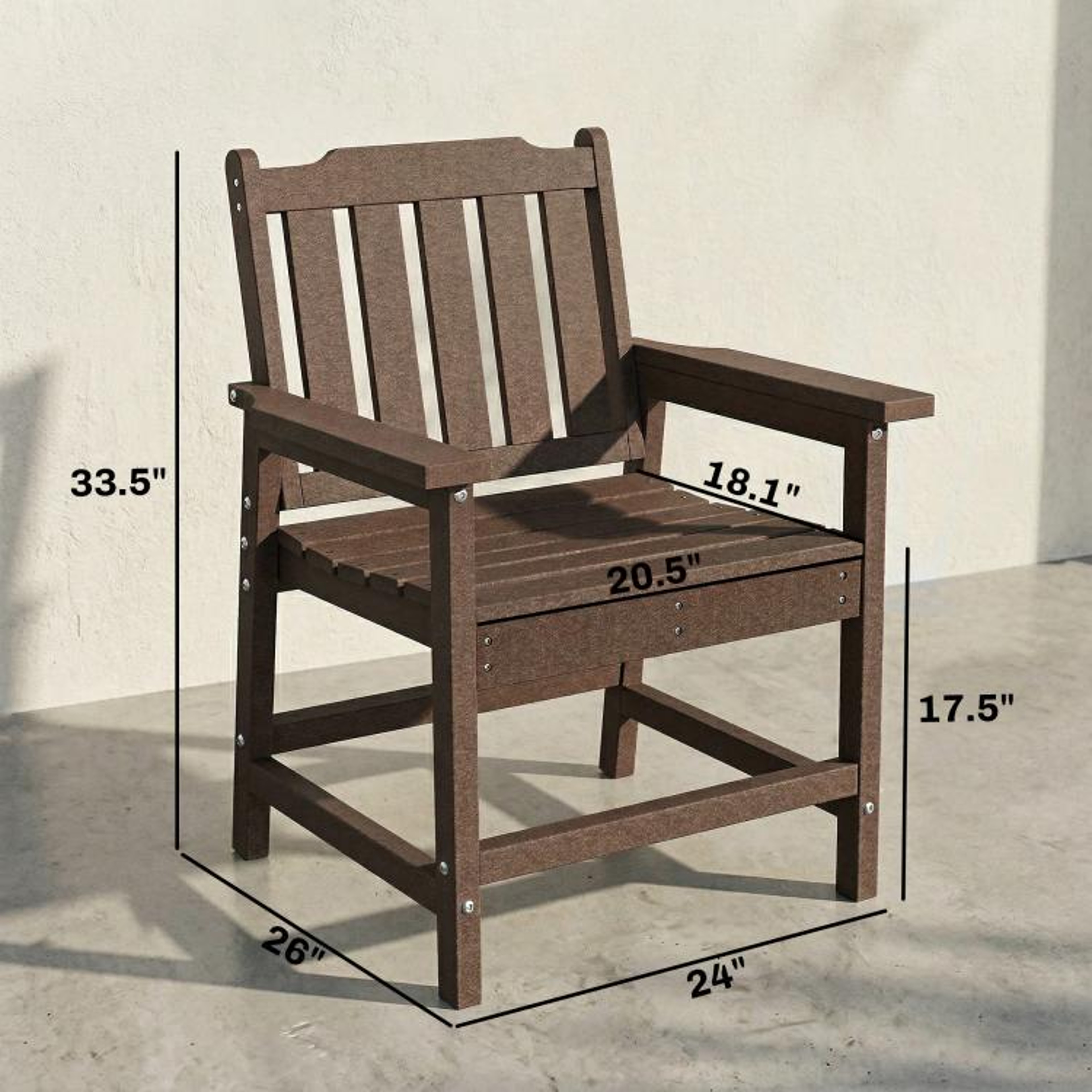 AllWeather HDPE Patio Dining Chair With Armrests  Brown Faux Wood 4