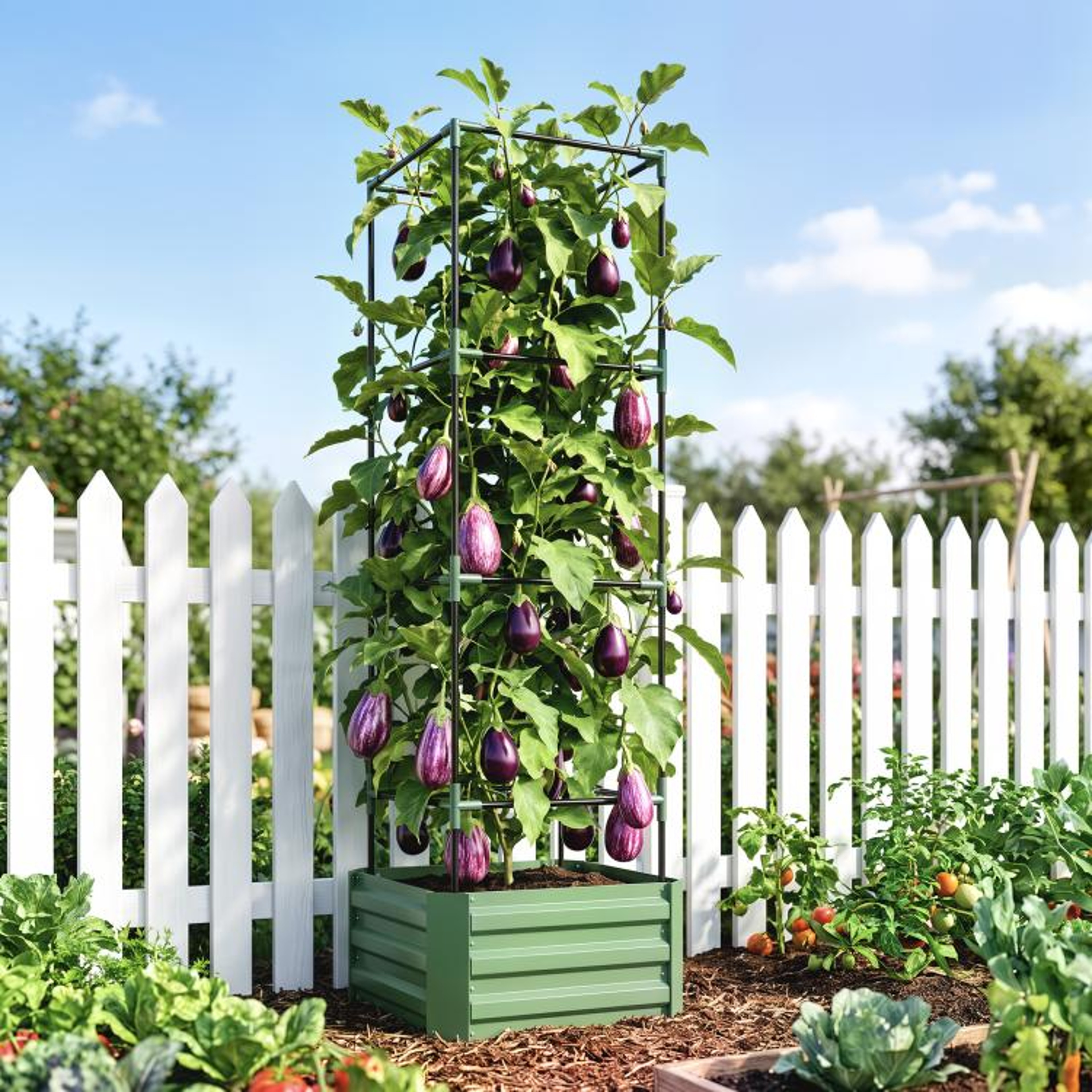 Galvanized Raised Garden Bed With Adjustable Tomato Trellis Cage  Green 2