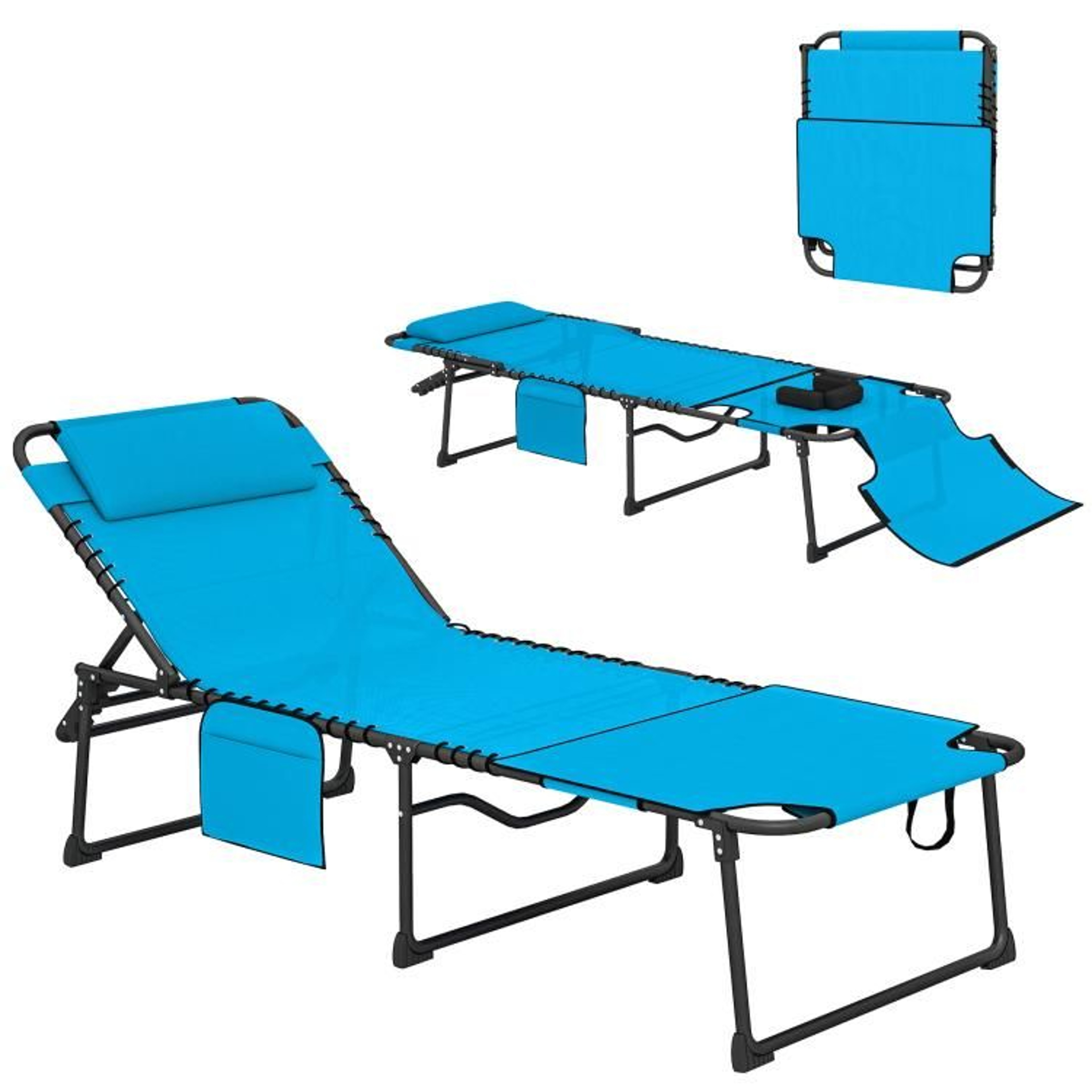 Folding Tanning Lounge Chair With 5Position Reclining Back And Face Hole  Blue 0