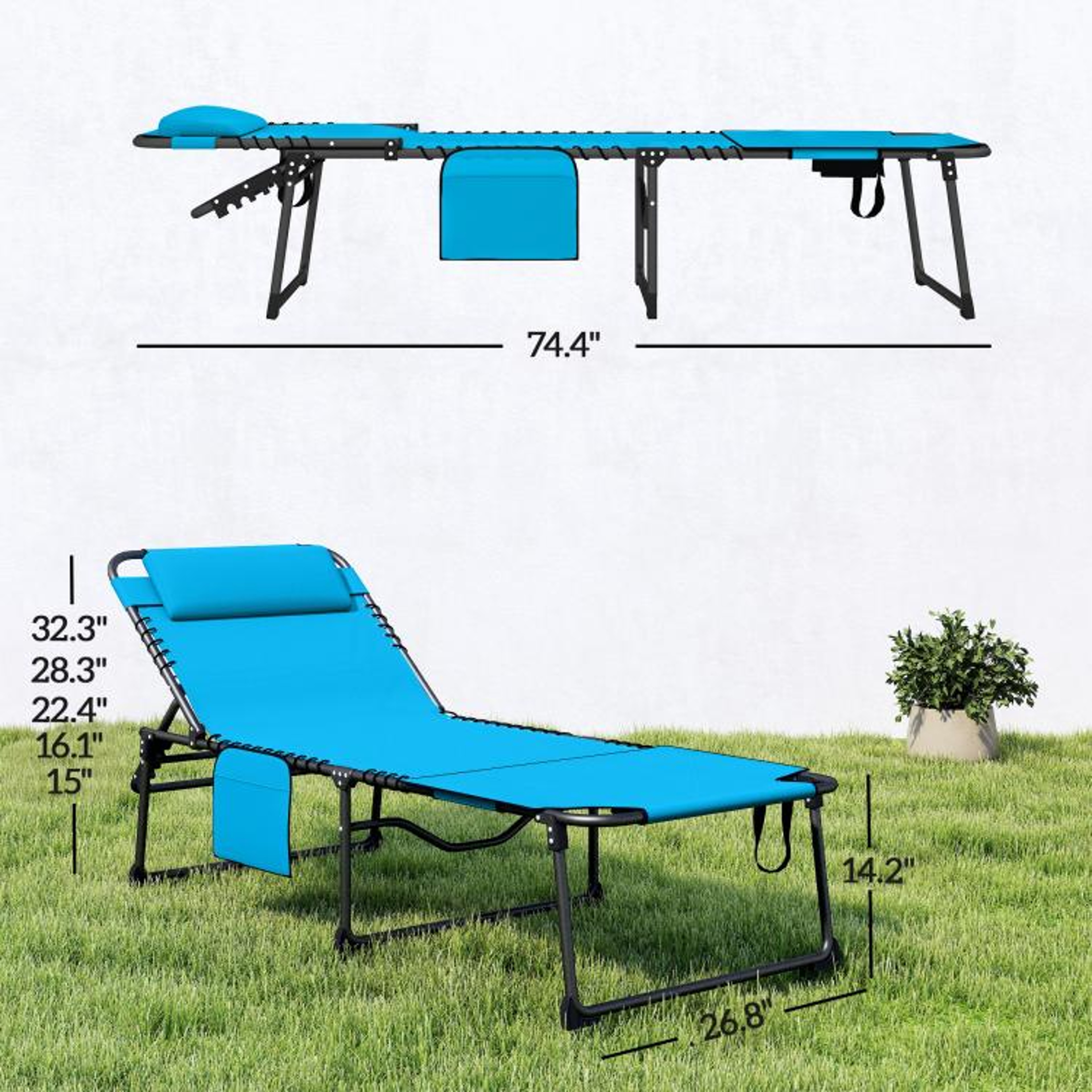 Folding Tanning Lounge Chair With 5Position Reclining Back And Face Hole  Blue 4