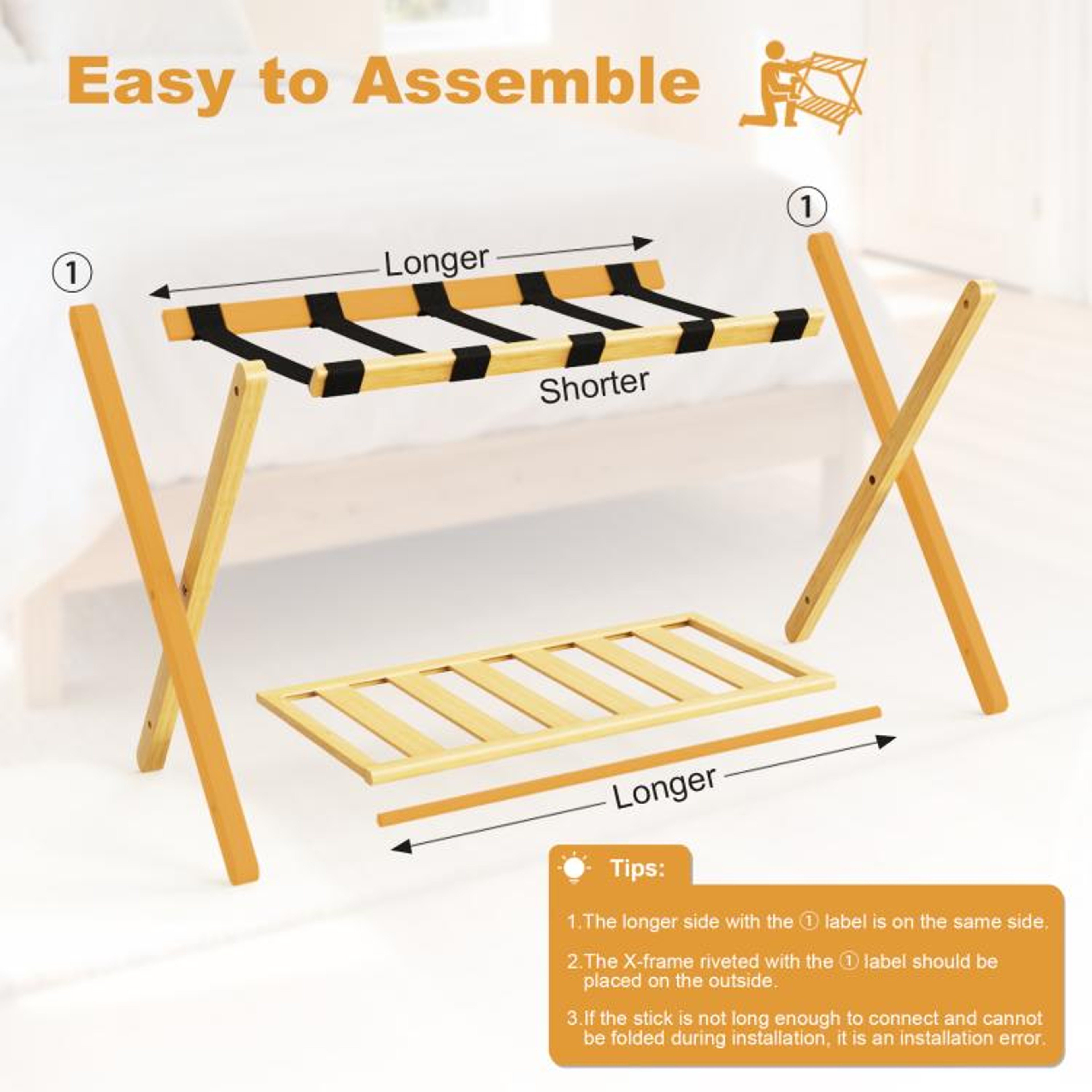 Folding Bamboo Luggage Rack With Lower Storage Shelf For Guest Rooms 4