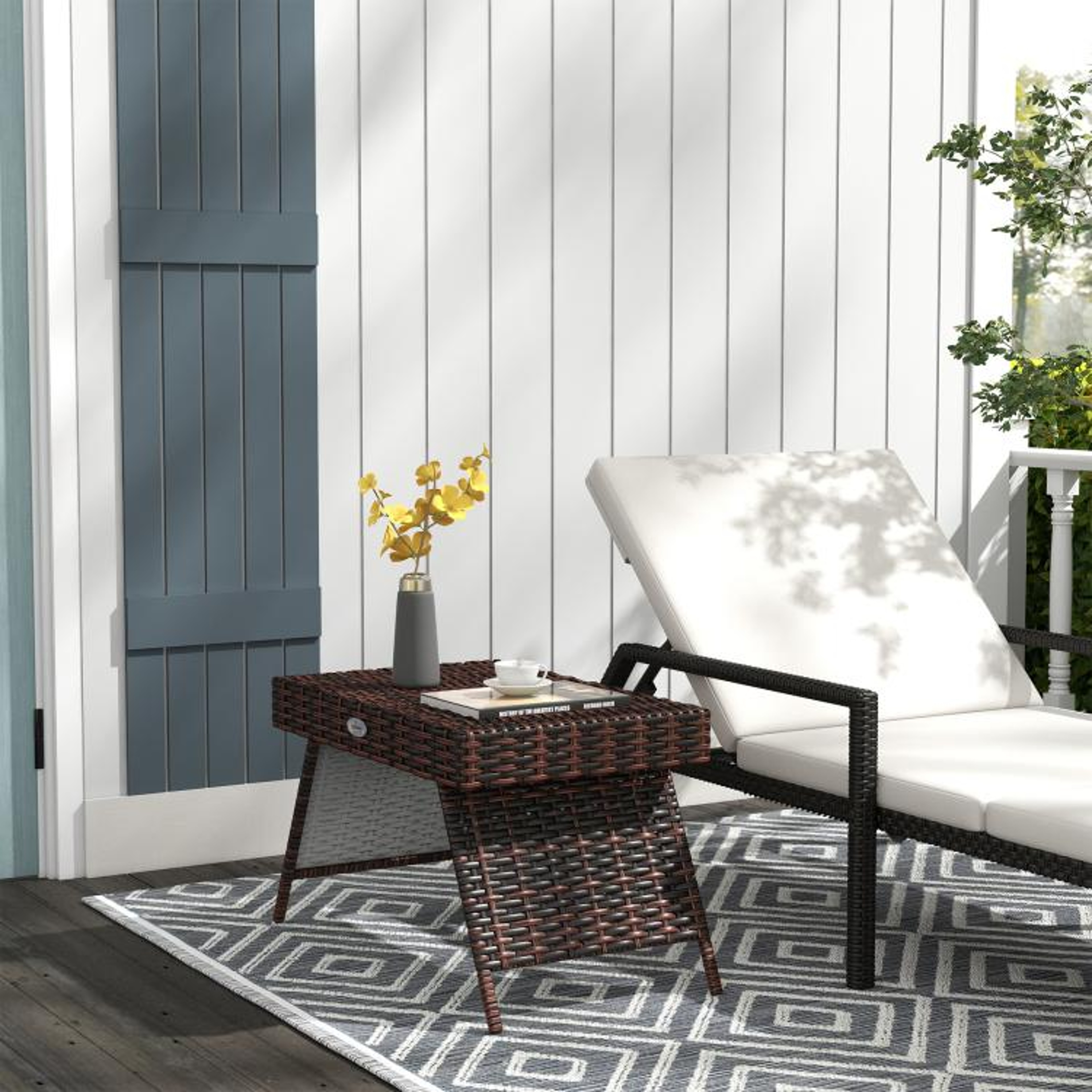 Folding Rattan Outdoor Side Table With Handwoven PE Wicker  Brown 2