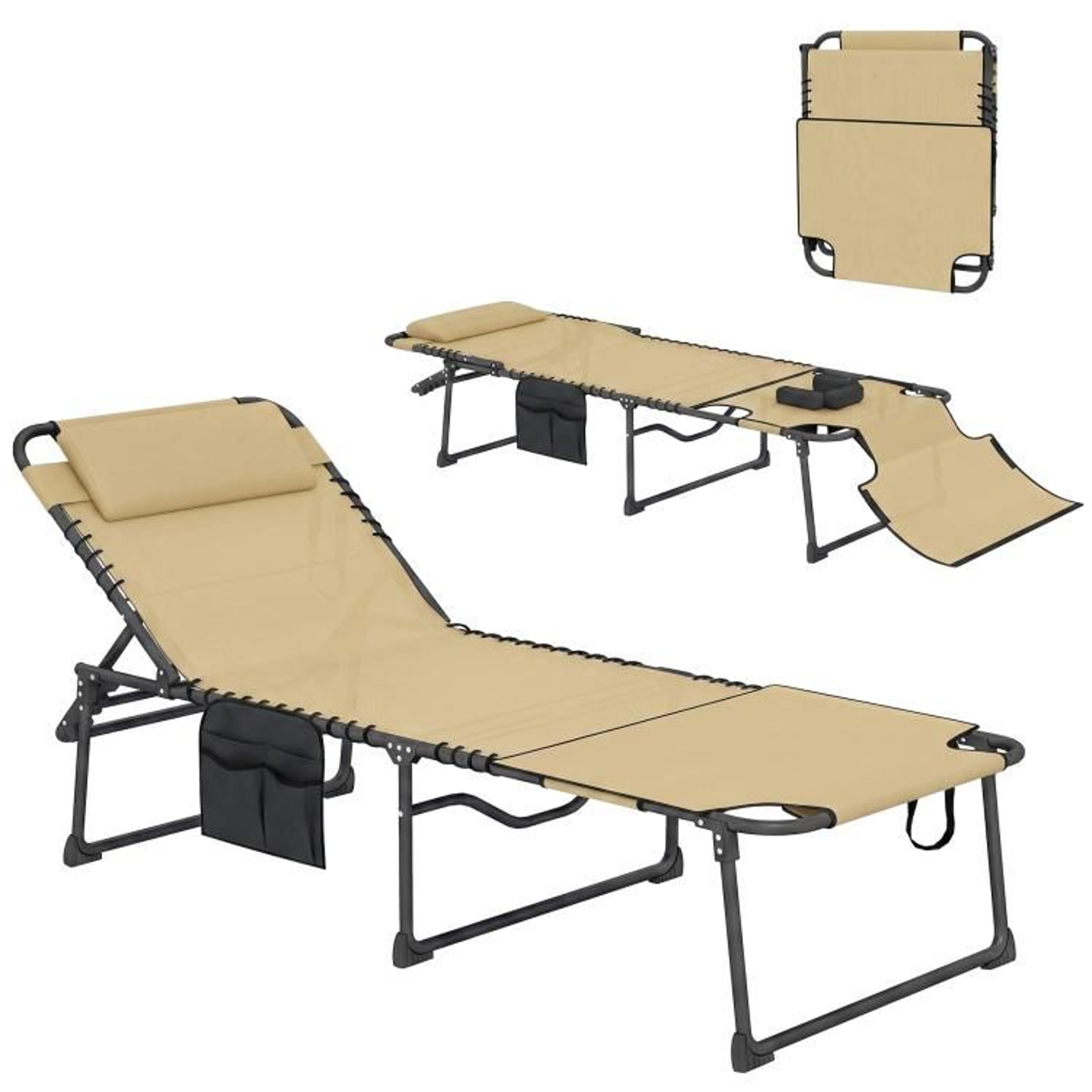 Folding Tanning Lounge Chair With 5Position Reclining Back And Face Hole Beige 0