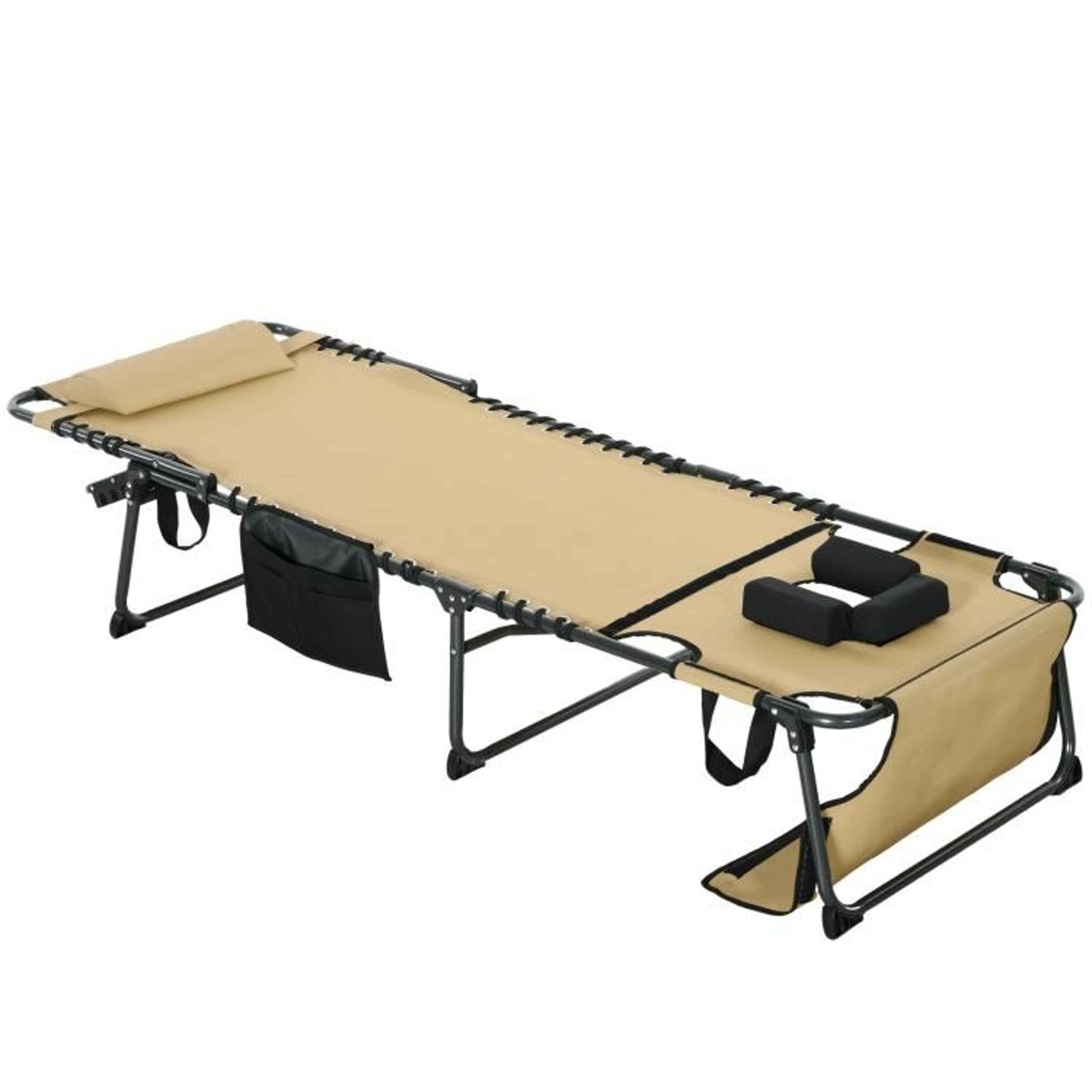 Folding Tanning Lounge Chair With 5Position Reclining Back And Face Hole Beige 1