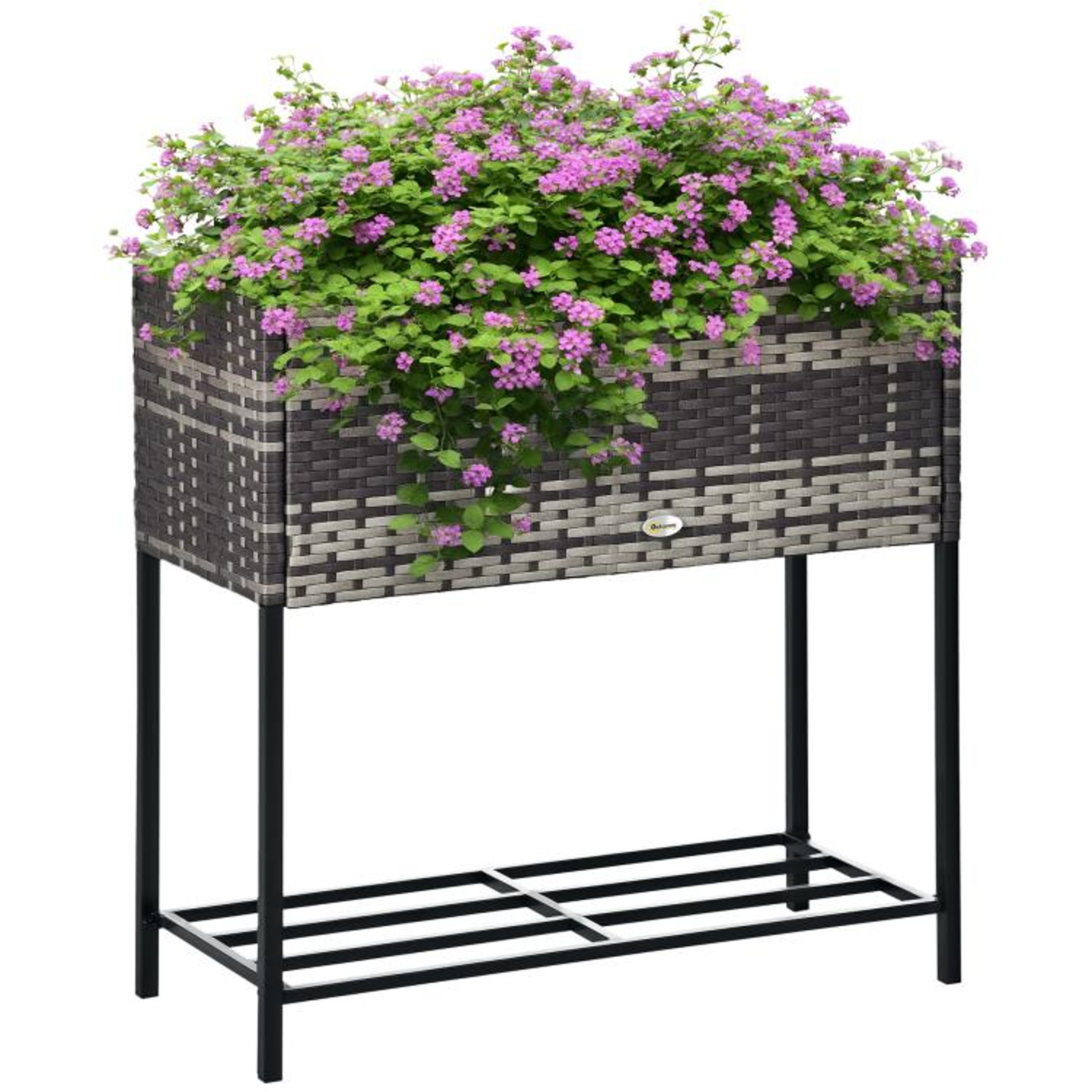 Raised Garden Bed With Rattan Wicker Look And Storage Shelf  Gray 0