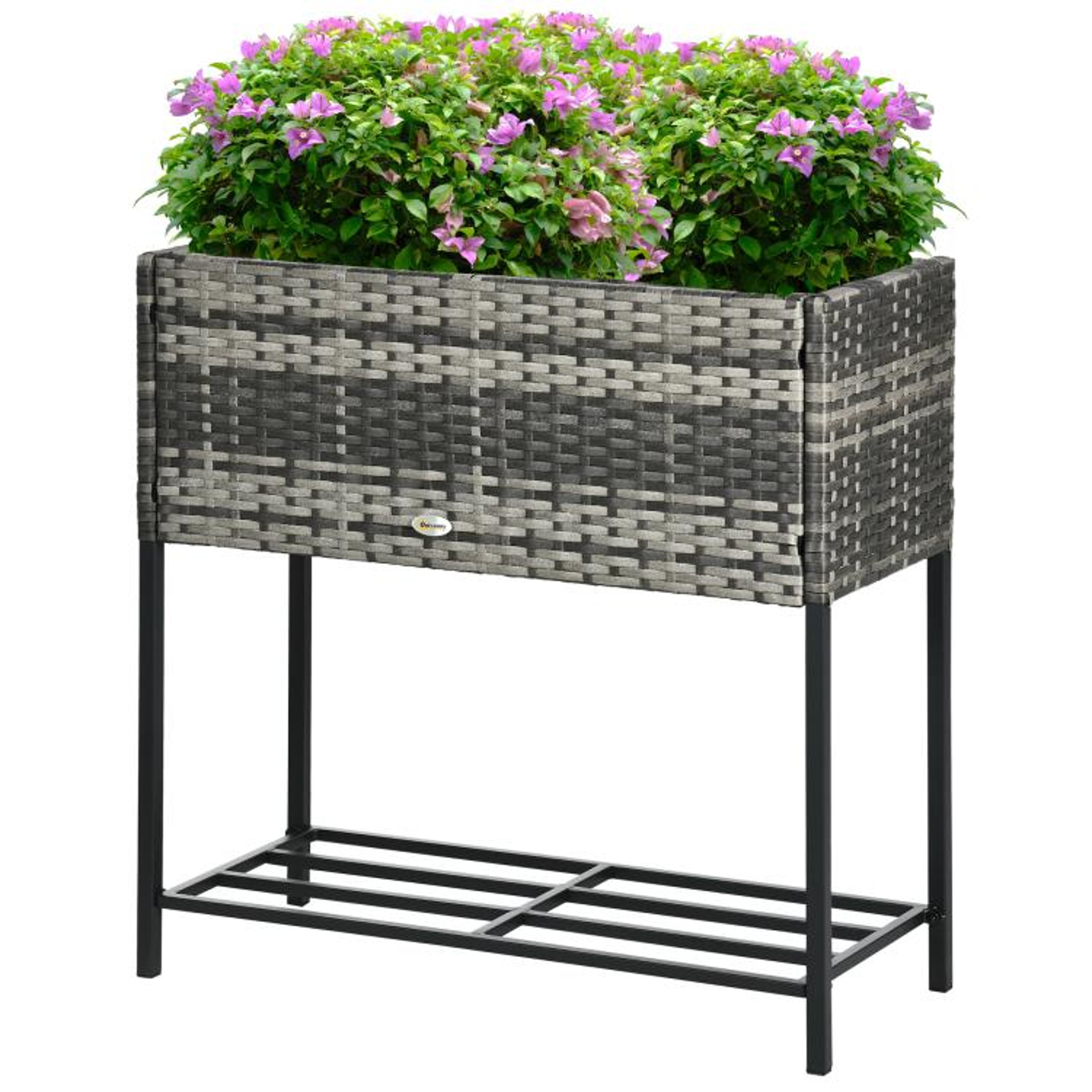 Raised Garden Bed With Rattan Wicker Look And Storage Shelf  Gray 1