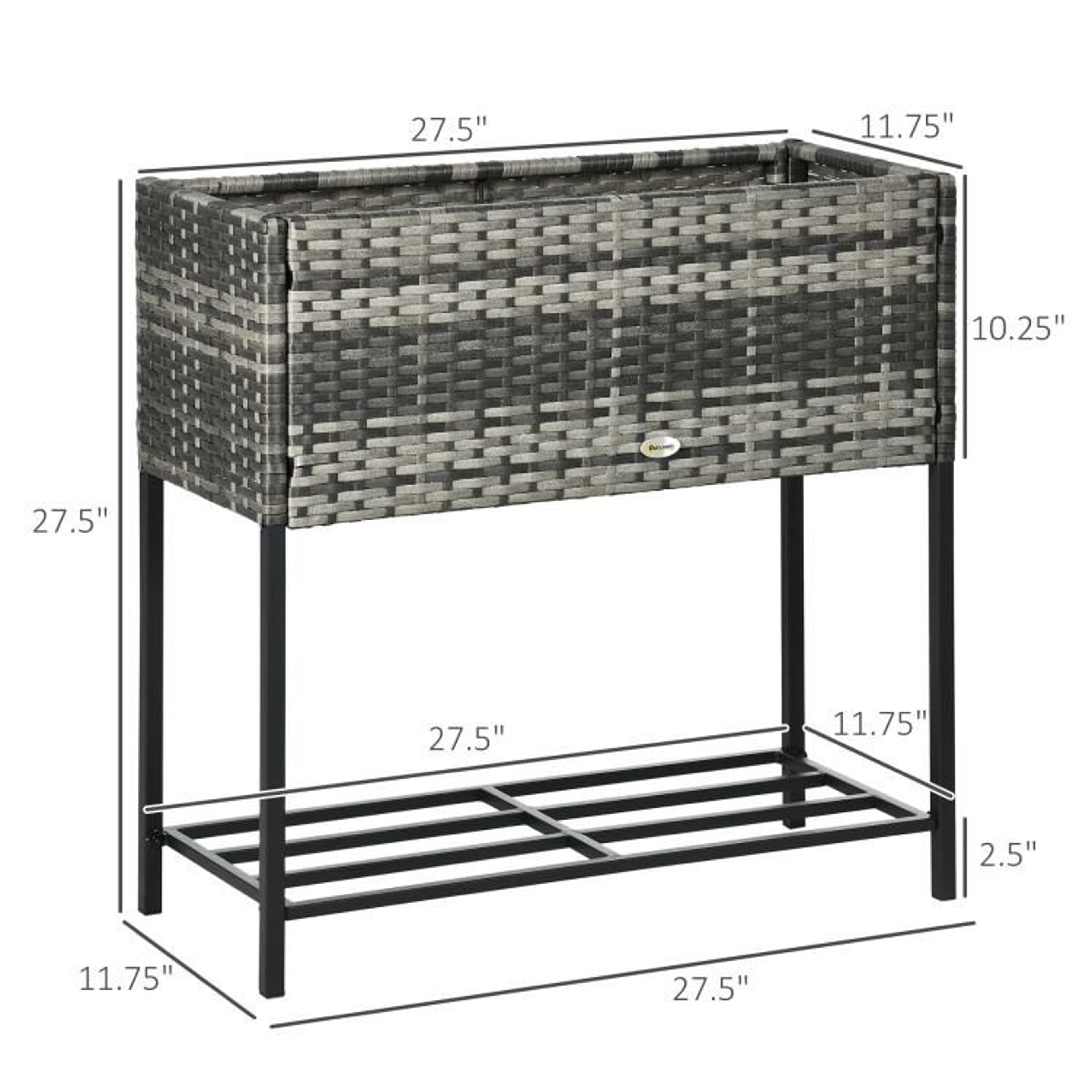 Raised Garden Bed With Rattan Wicker Look And Storage Shelf  Gray 4