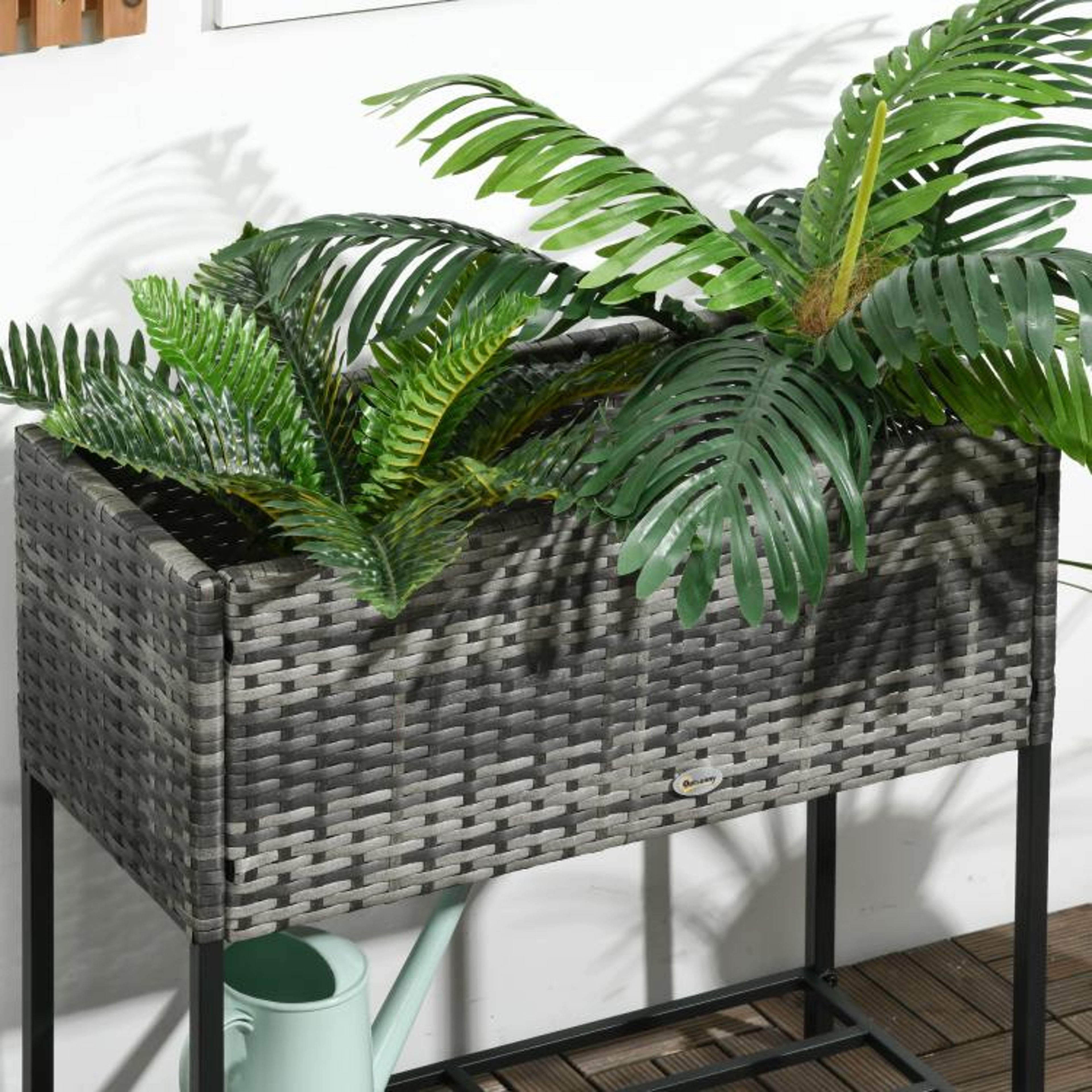 Raised Garden Bed With Rattan Wicker Look And Storage Shelf  Gray 5