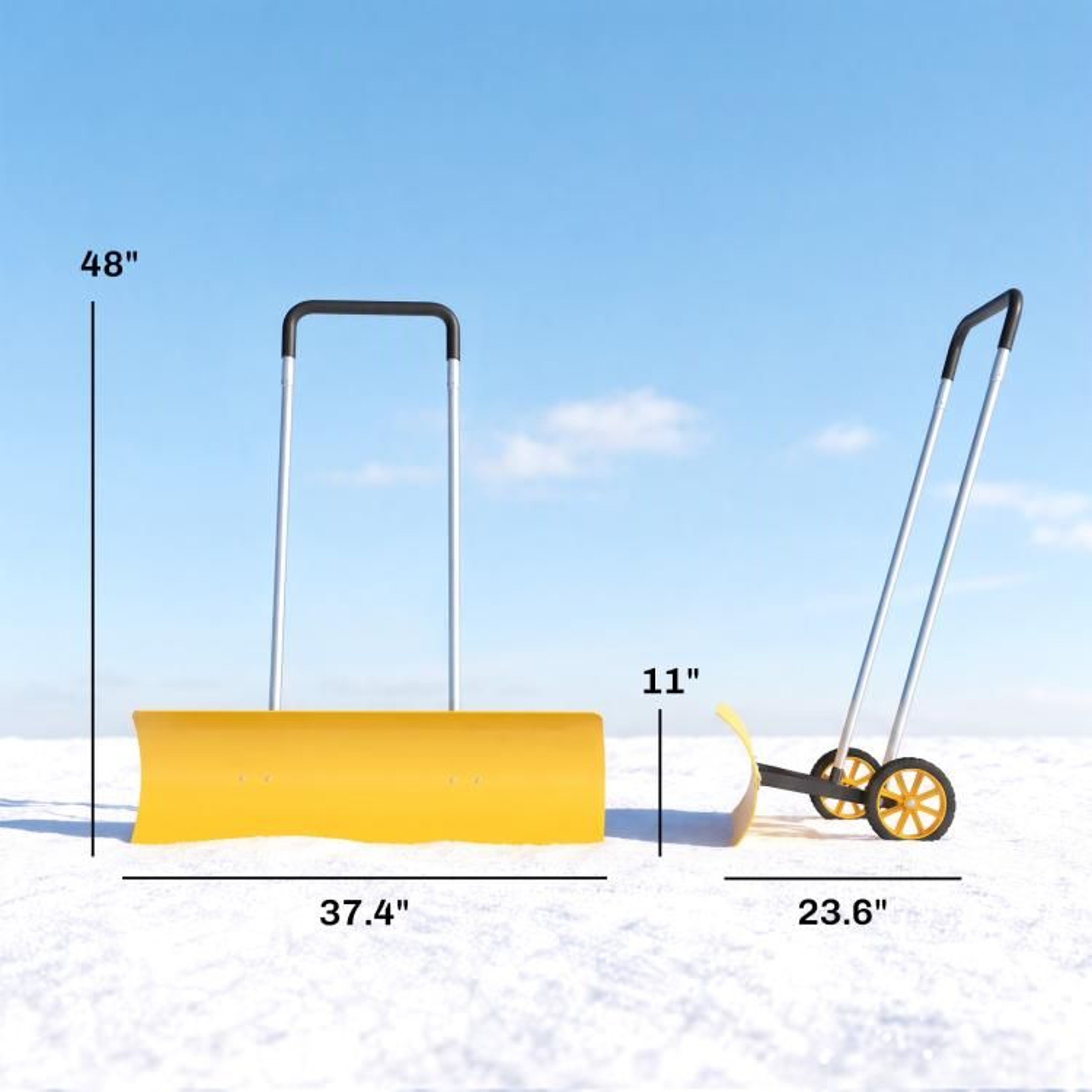 37Inch Wide Snow Shovel With Wheels And Adjustable Handle  Aluminum Snow Pusher 3