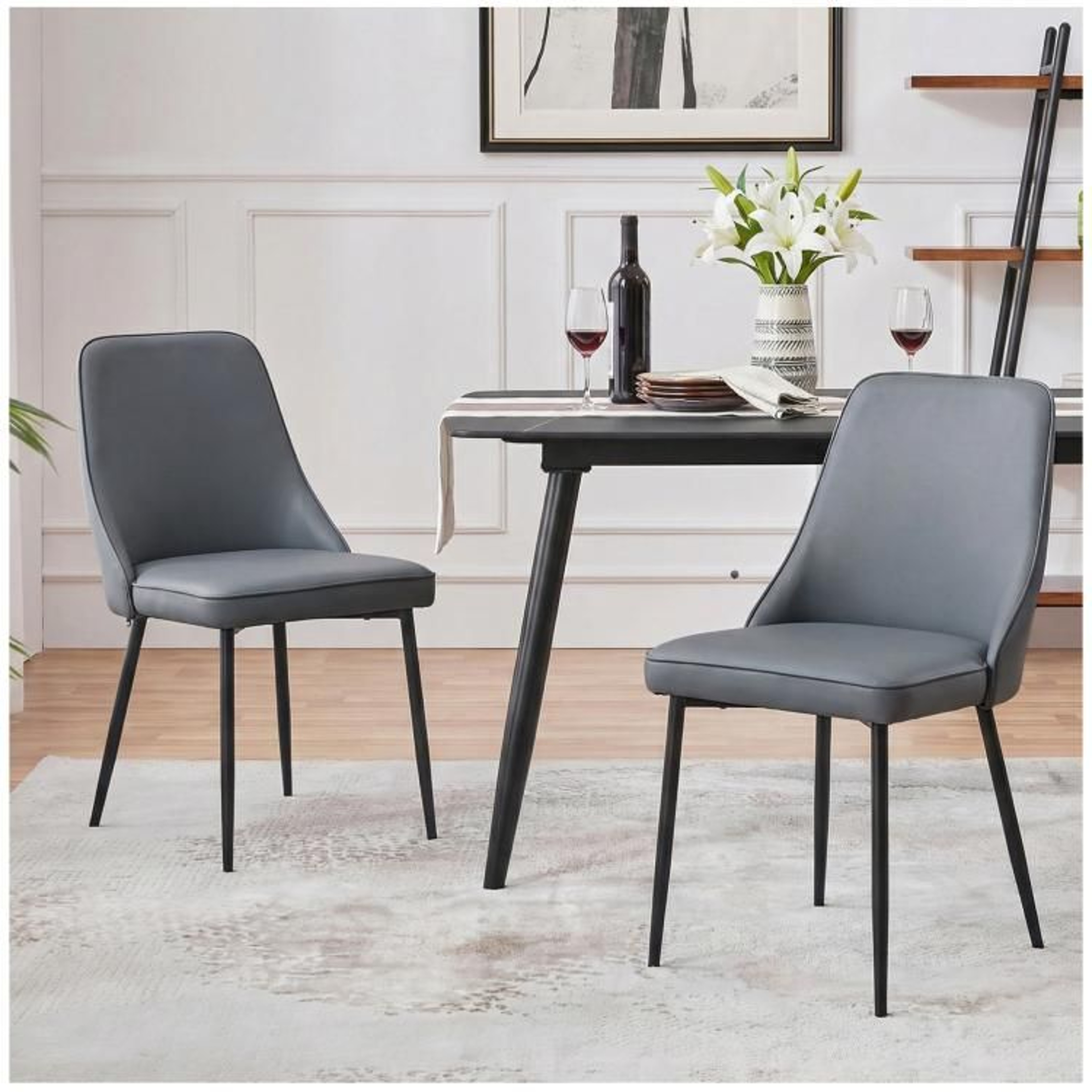 Modern Brown Faux Leather Dining Chair With Curved Back And Metal Legs 0